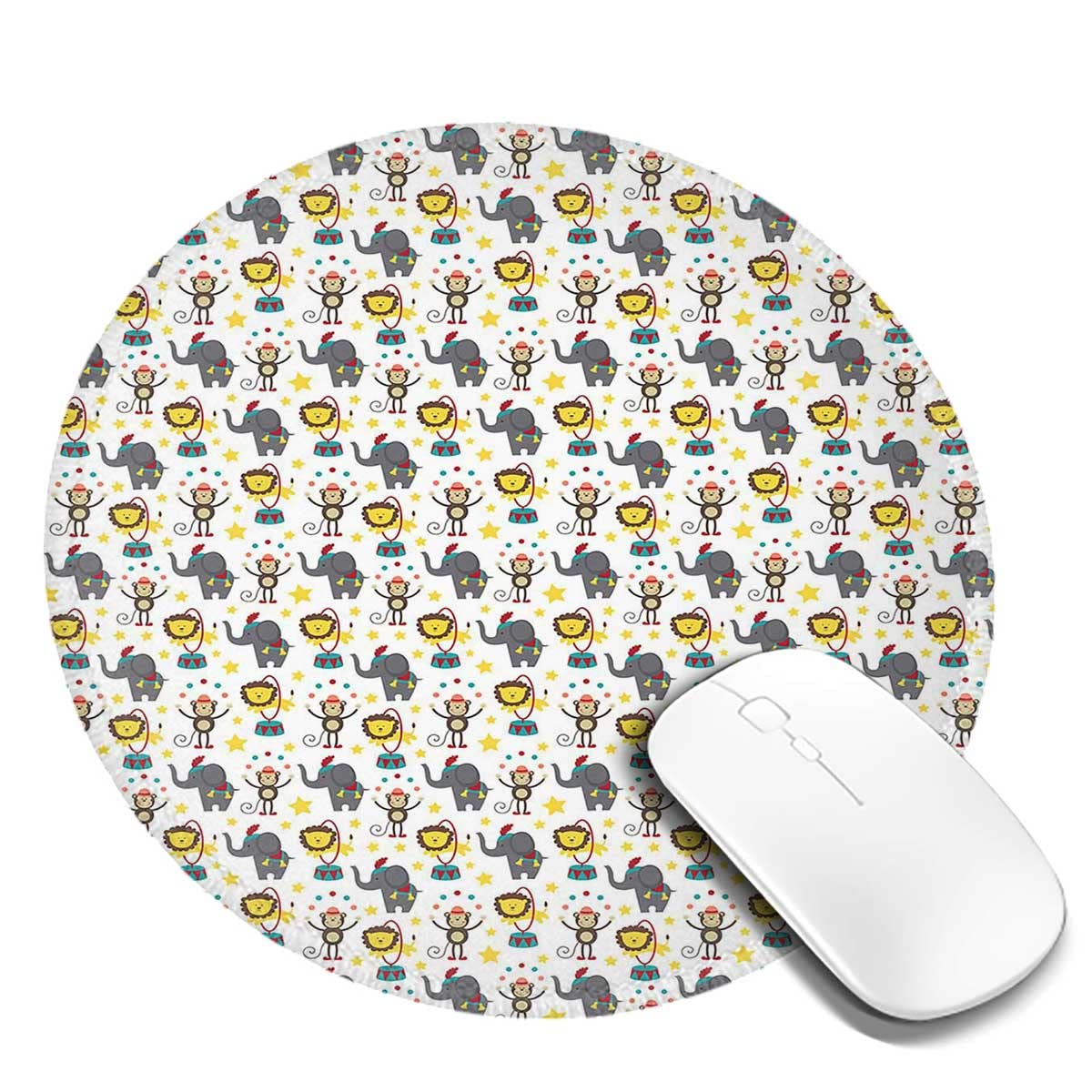 Round Mouse Pad for Wireless Mouse - Small Cute Desk Mouse Pad Set (7.9x7.9x0.12 Inches, 2PCS) - Portable Home Office Accessories with Circus Animals Cartoon Design - Perfect for Laptop, Gaming & Workspace Decor