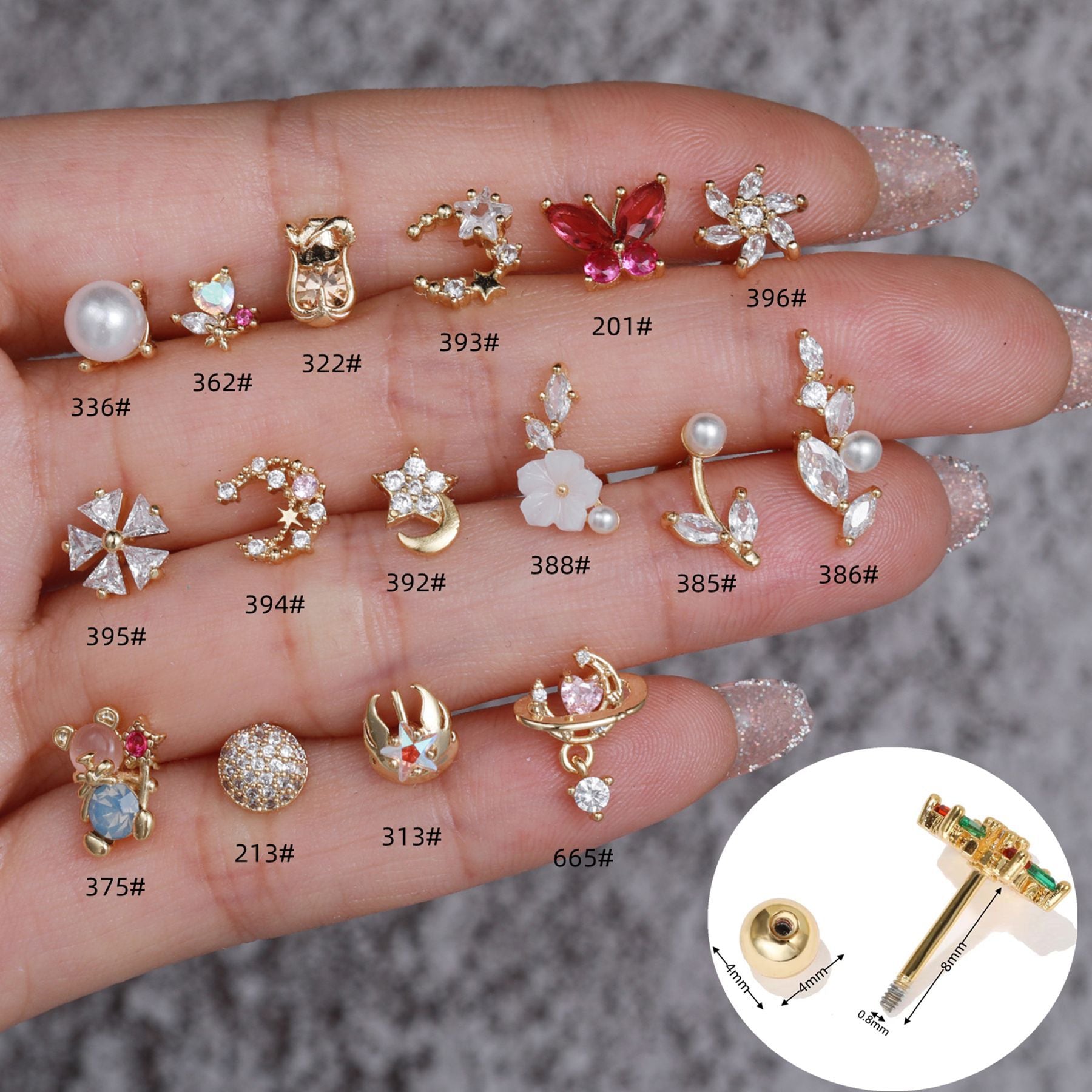20G Cartilage Stud Earrings - Flower Conch & Tragus Studs for Women | EGD0336 | Perfect for Piercing Jewelry, Daily Wear & Special Occasions