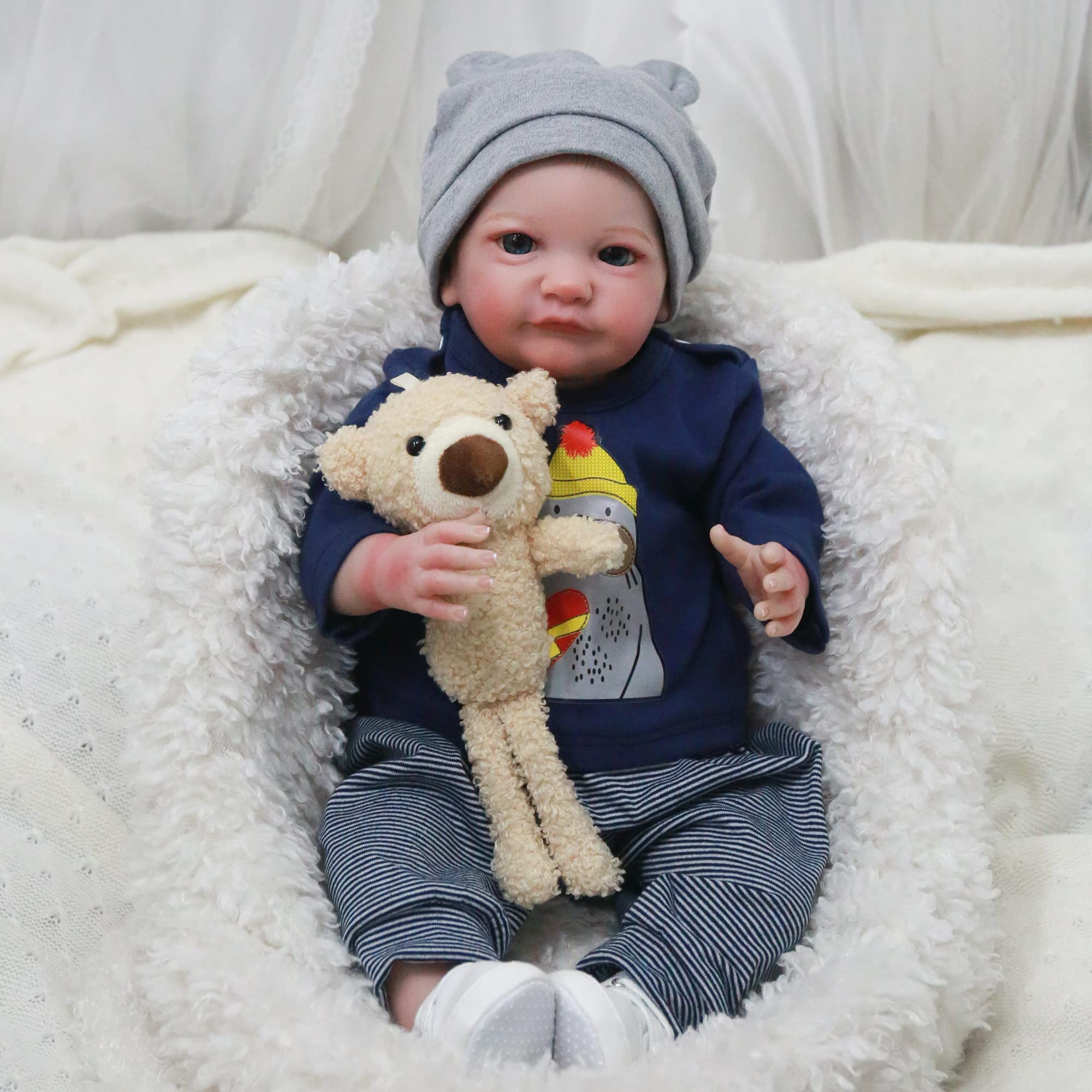 WOOROY 19 Inch Realistic Reborn Baby Doll Boy - Lifelike Handmade Newborn Toddler Doll with Soft Cloth Body | Perfect Gift Toy for Kids Age 3+ | Great for Role Play, Collecting & Emotional Comfort