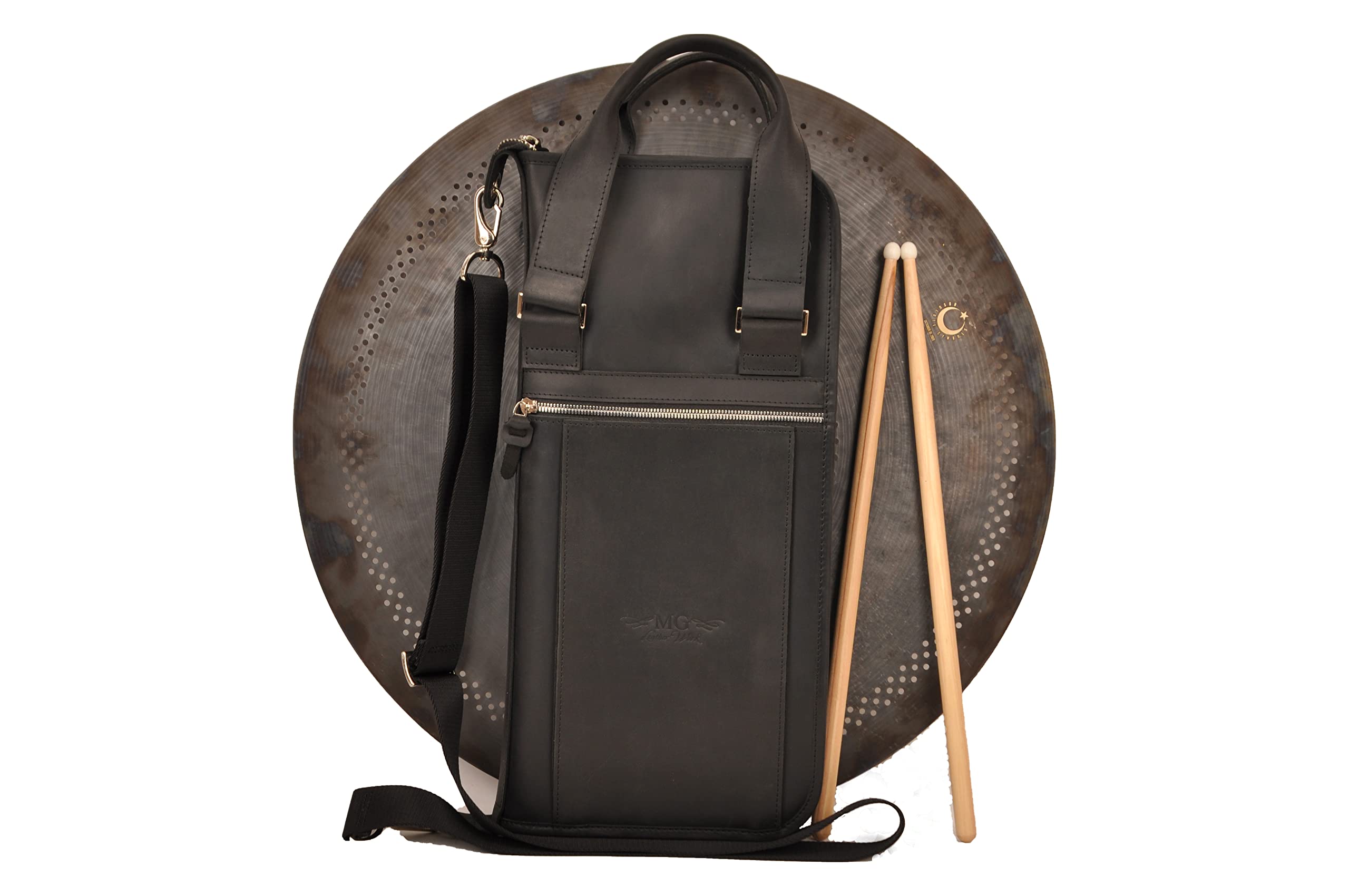 Handmade Genuine Leather Drumstick Bag with Drum Key Holder - Large Black Drum Stick Case for Drummers, Perfect for Gig, Practice & Travel