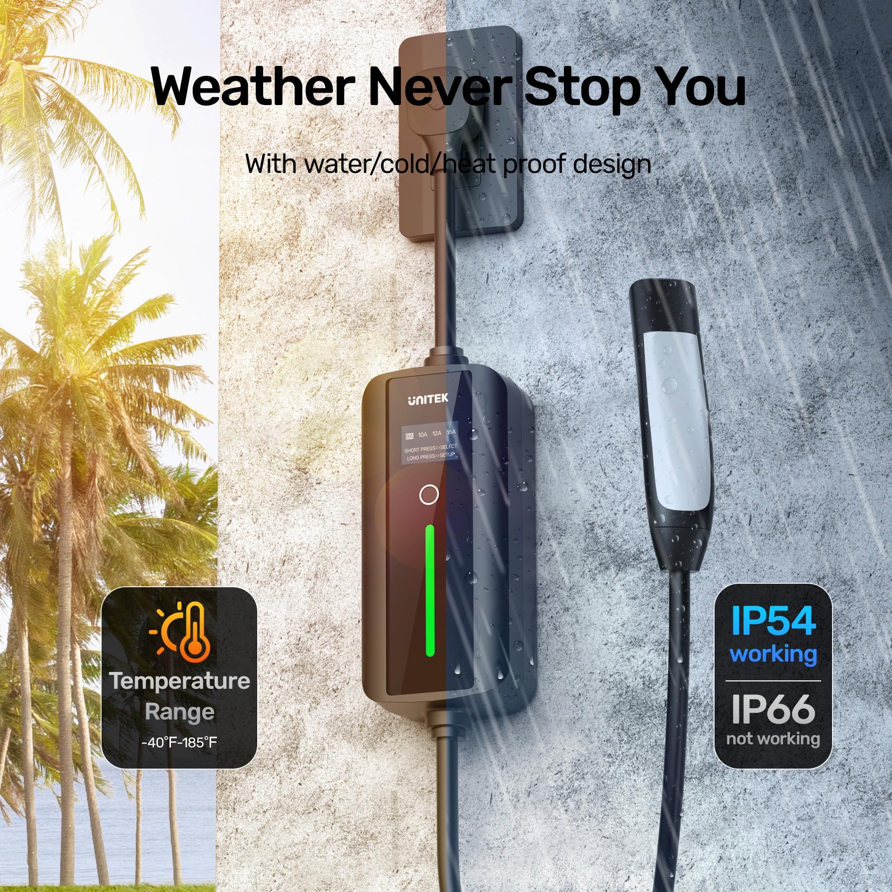 Unitek Portable Tesla Wall Charger - Level 1 & 2 EV Charger (32Amp 7KW 240V) for All Tesla Models Y/3/S/X - Fast Home & Mobile Charging Station for Electric Vehicles - Perfect for Garage, Road Trips & Daily Commuting