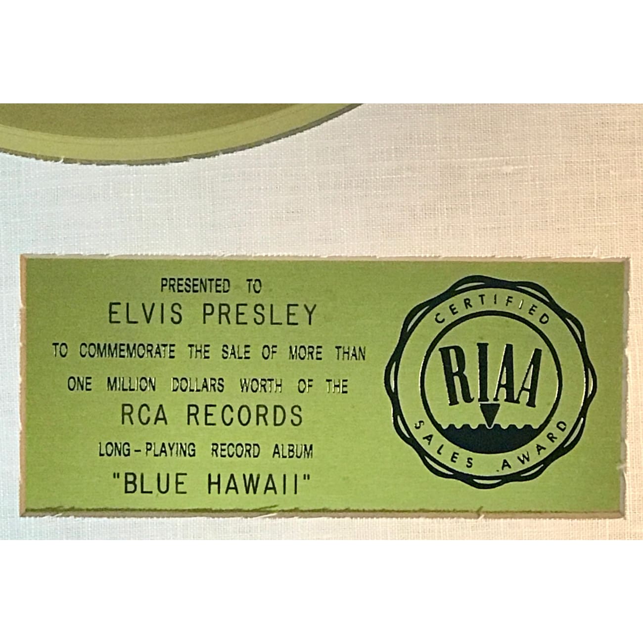 Elvis Presley Blue Hawaii RIAA Gold Album Award - Rare Collectible for Music Fans & Elvis Memorabilia - Perfect for Display in Home, Office, or Music Room