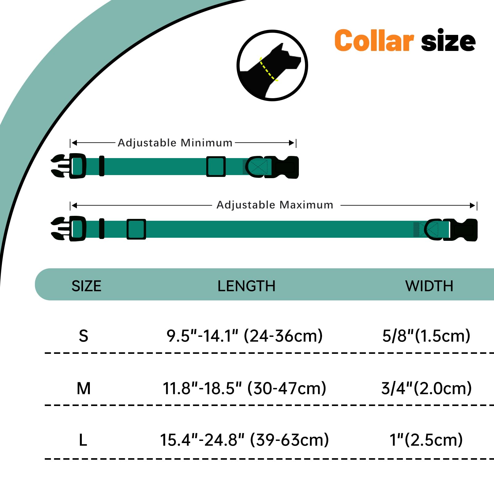 Waterproof Dog Collar - Easy to Clean Rubber Pet Collar with Quick Release Buckle for Small Medium Large Dogs | Adjustable 11.8-18.5 Inch | Emerald Green | Perfect for Outdoor Adventures, Swimming & Daily Walks