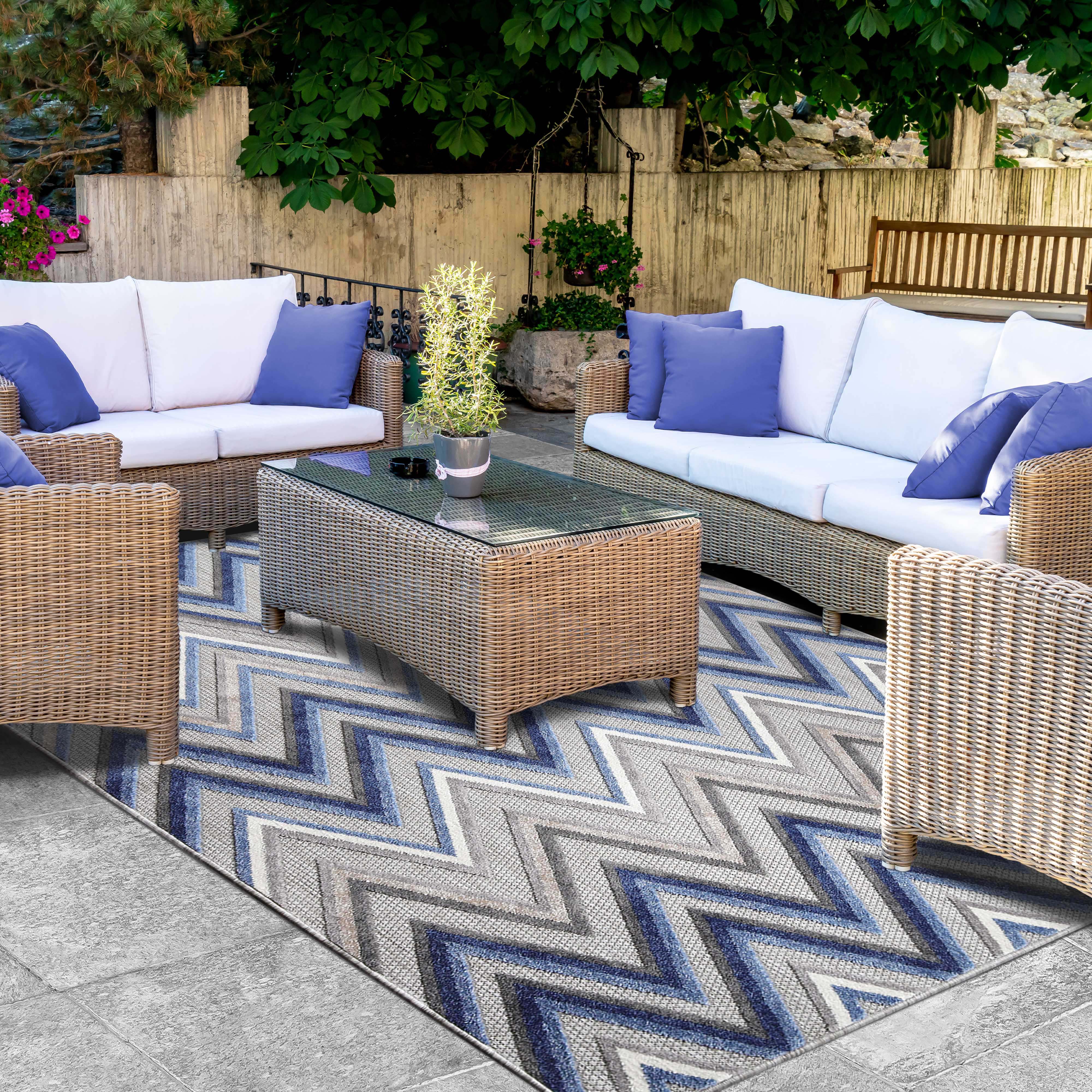 Acacia Geometric Zigzag Modern Indoor/Outdoor Area Rug or Runner - Non-Slip Boho Chic Carpet for Living Room, Bedroom, Patio & Hallway Decor