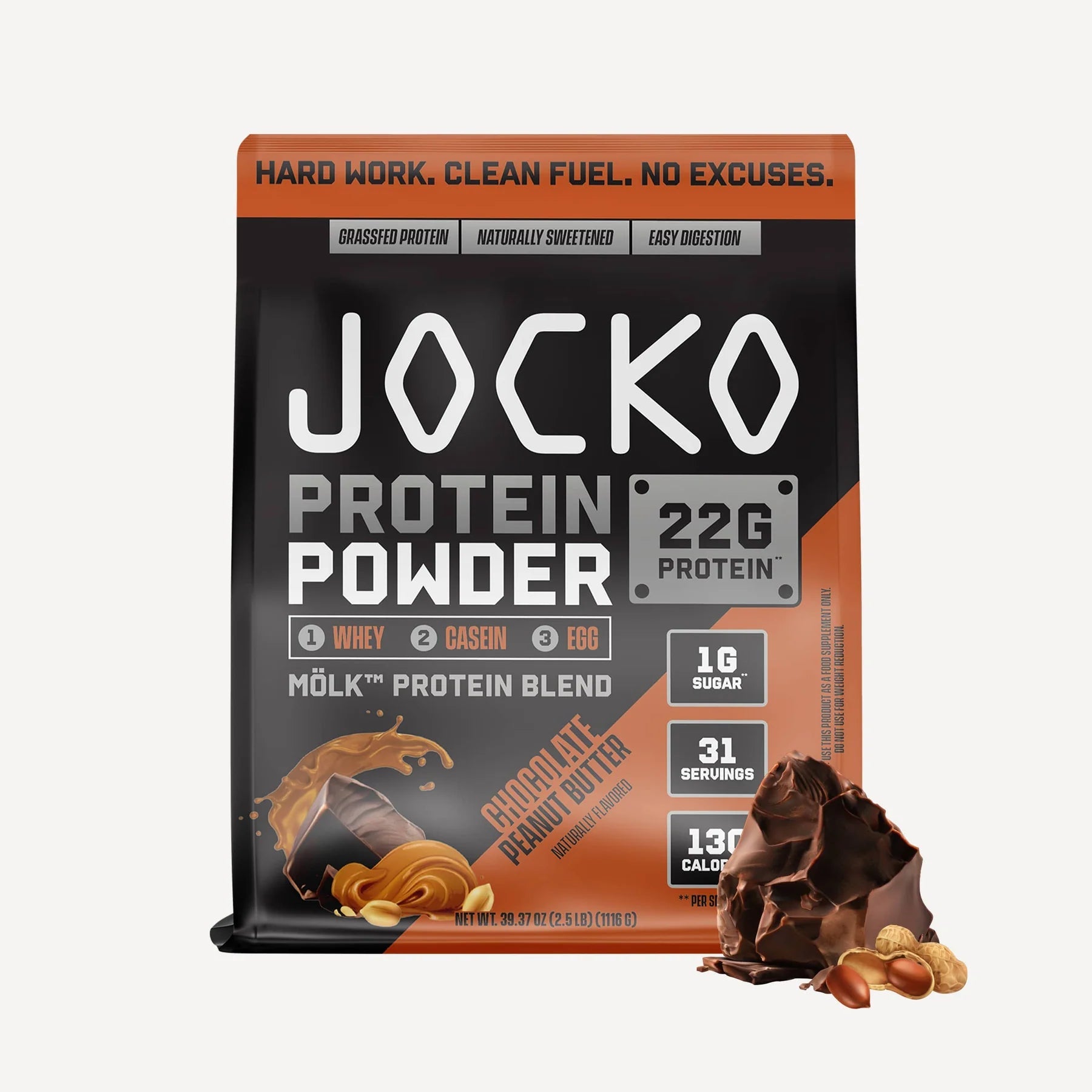 JOCKO Mölk Protein Powder - Grass Fed Whey Protein Isolate & Concentrate, 31 Servings (Chocolate Flavor) for Muscle Recovery & Post-Workout Nutrition - Ideal for Gym, Fitness & Bodybuilding