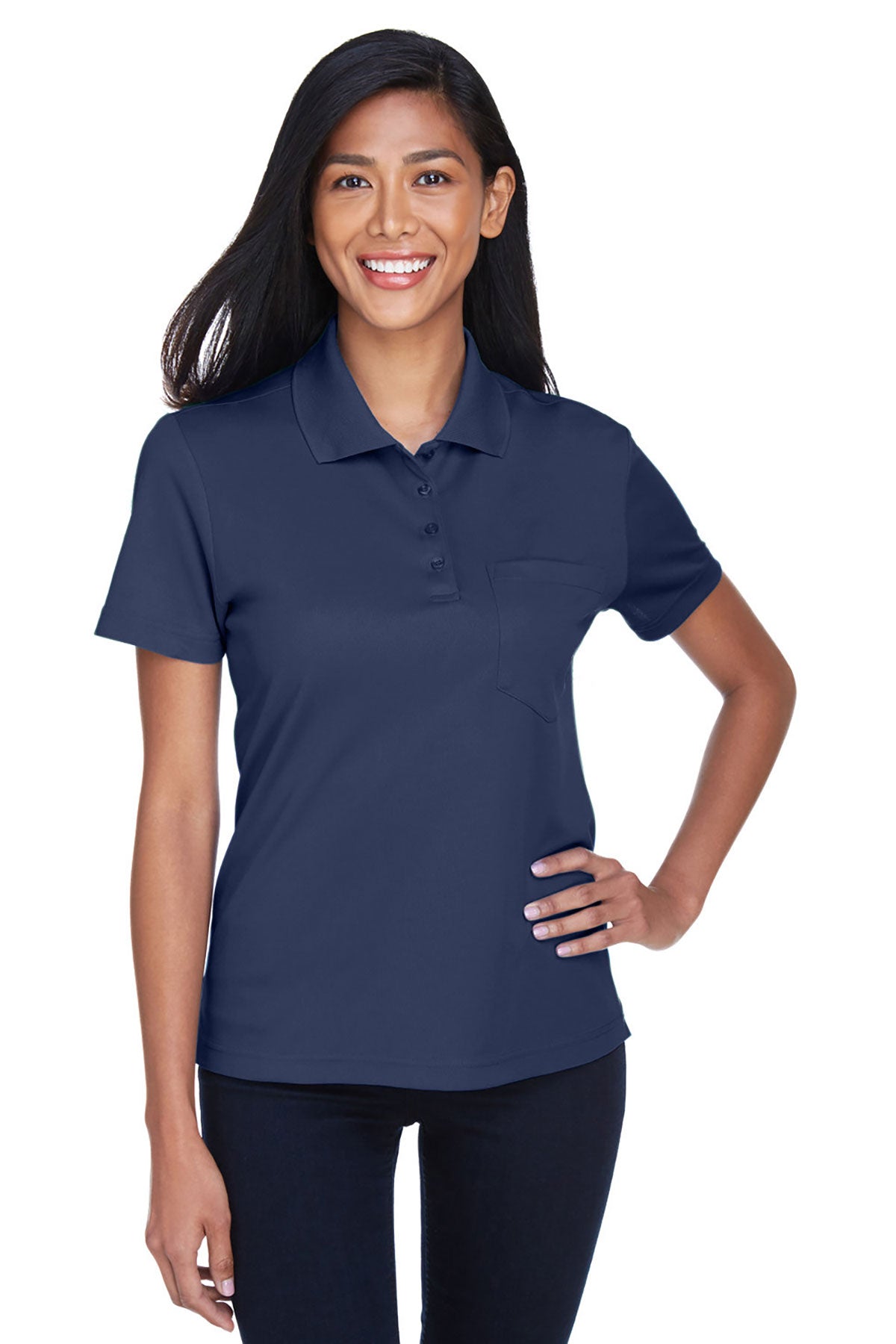 CORE365 Women's Performance Piqué Custom Polo Shirts with Pocket - Classic Navy | Perfect for Work, Golf & Casual Wear