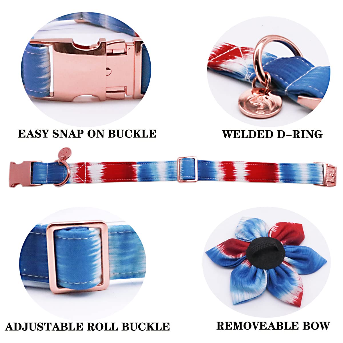 DOGWONG Tie Dye Cotton Dog Collar with Flower Pattern - Red Comfortable & Durable Adjustable Collar for Small, Medium & Large Dogs - Perfect for Walks, Training & Everyday Use