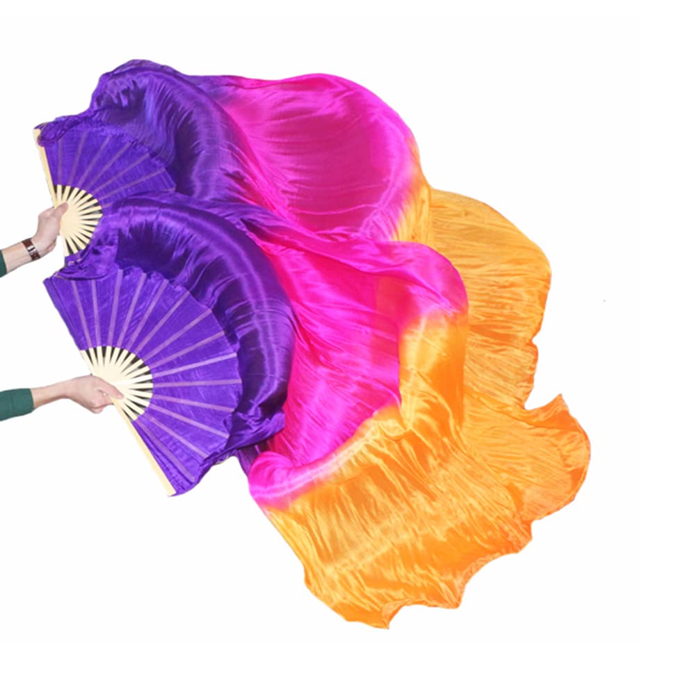 Handmade Silk Belly Dance Fan Veils - Long Bamboo Fans for Women Performers