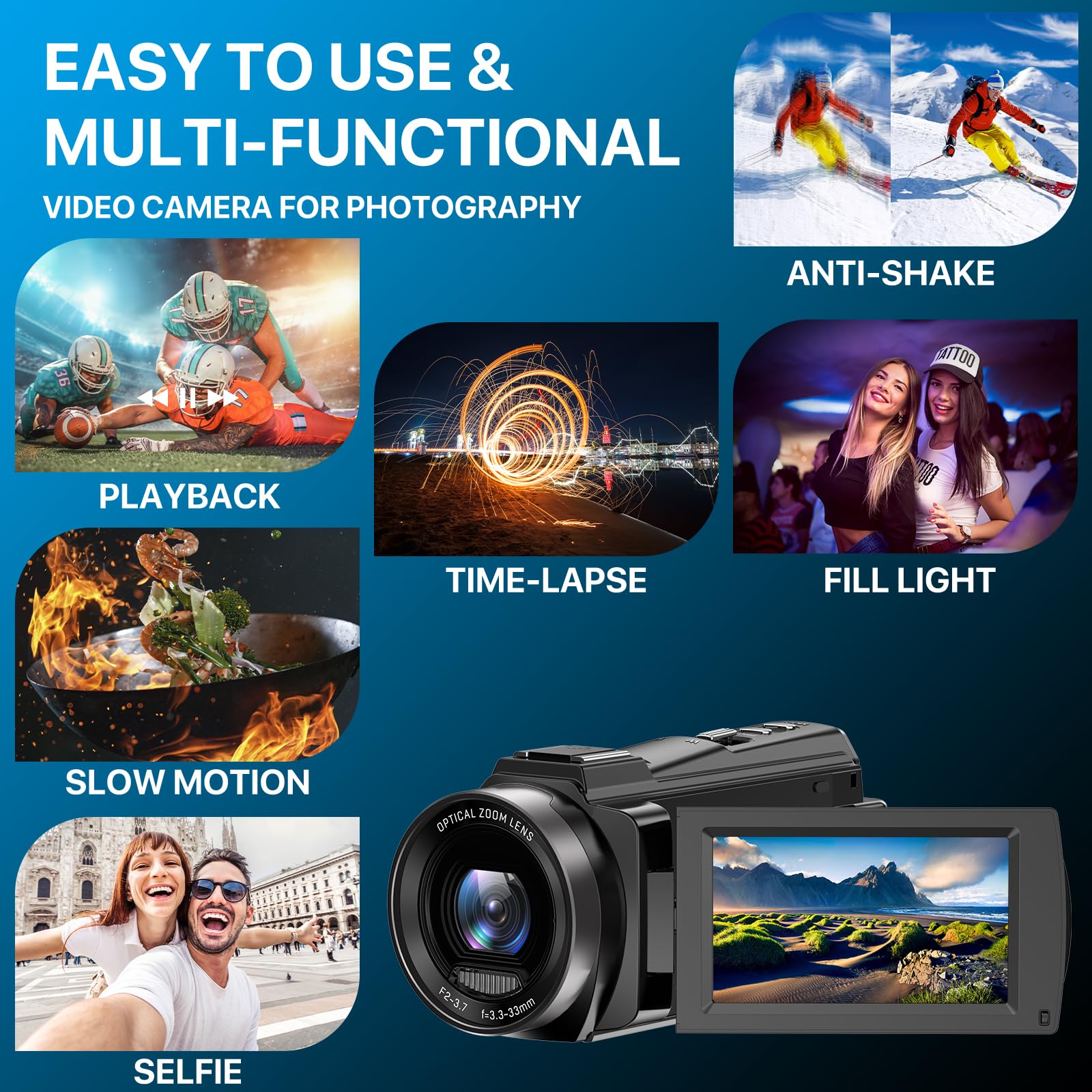 **Ahlirmoy 5K Video Camera Camcorder with 10X Optical Zoom, 48MP & 30FPS - WiFi, IR Night Vision, Remote Control, 2 Batteries - Perfect for YouTube Vlogging, Travel Filming, and Night Photography**