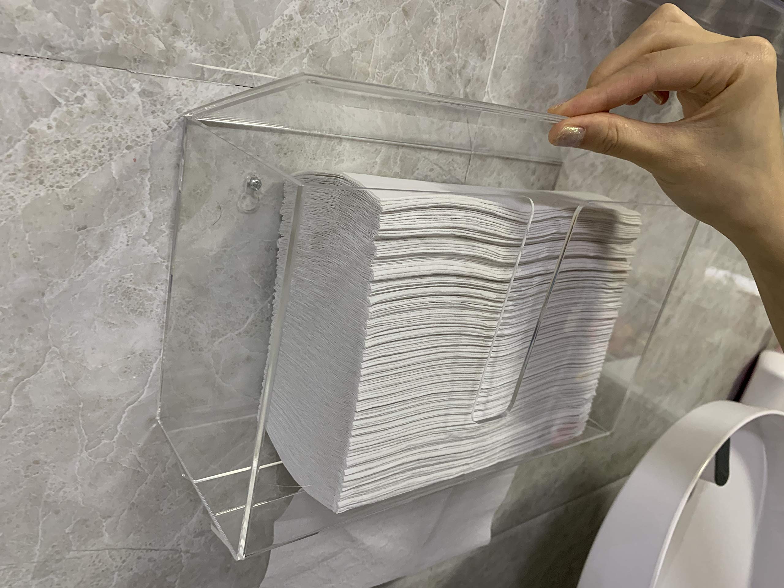 Clear Acrylic Wall Mount Paper Towel Dispenser with Lid - Folded Paper Towel Holder for Bathroom, Toilet & Kitchen - Compatible with Z-Fold, C-Fold & Multi-Fold Paper Towels - Pack of 1 - Perfect for Home, Office & Restaurant Use