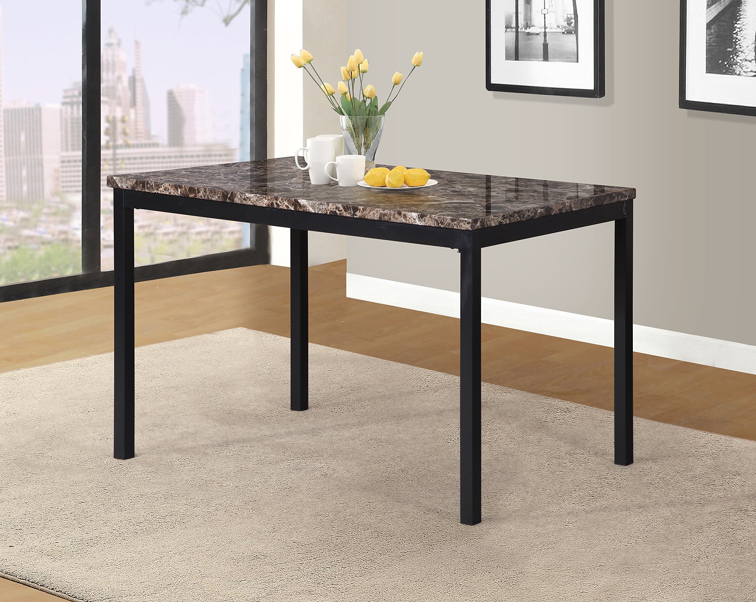 Roundhill Furniture Noyes 42-Inch Round Metal Dining Table with Laminated Faux Marble Top - Modern Kitchen & Breakfast Nook Set for Small Spaces