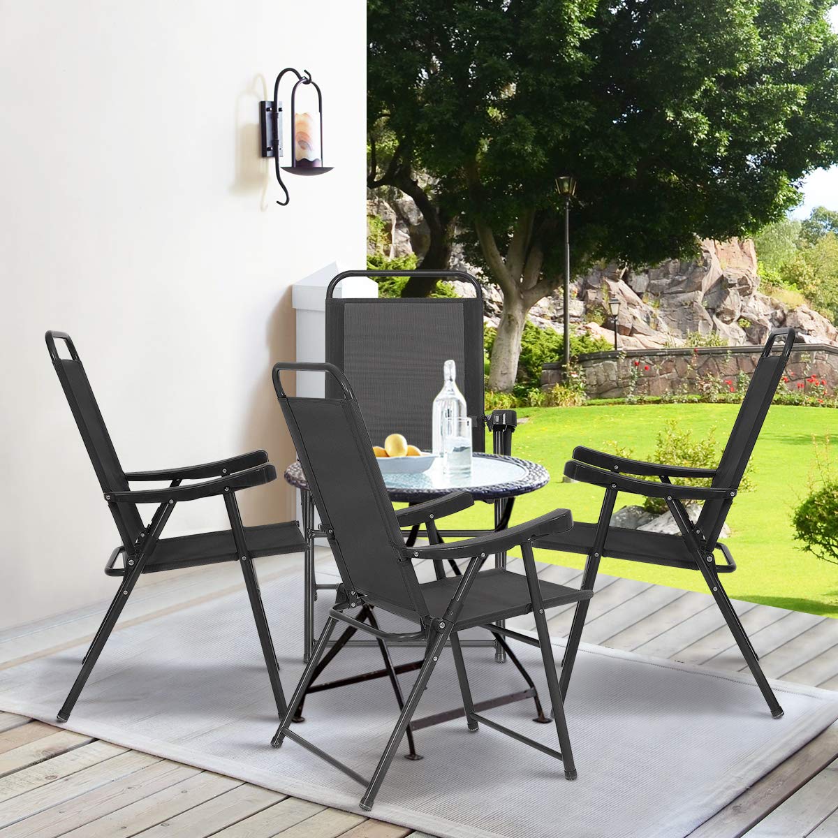 Casart 4-Pack Folding Sling Chairs with Armrests - Lightweight Portable Outdoor Patio Chairs for Camping, Beach, Picnics, and Backyard Relaxation