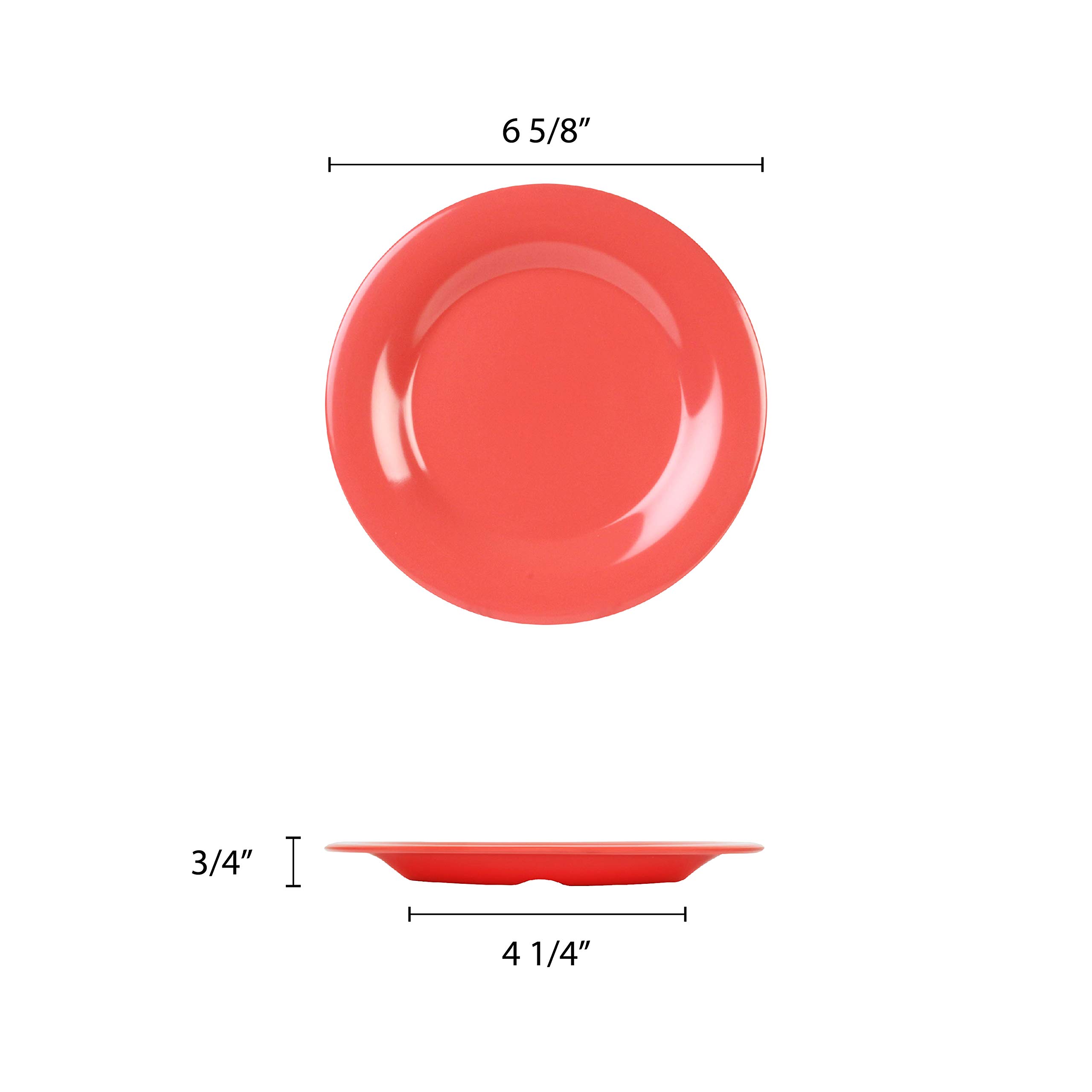 Orange Melamine Dinnerware Set - 6.5 Inch Wide Rim Round Plates (Set of 12) - Durable & Lightweight for Outdoor Dining, Picnics, Camping, and Party Serving