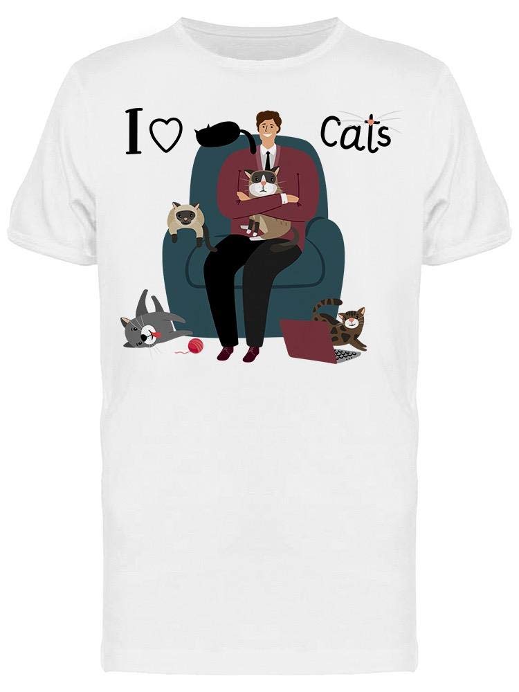 I Heart Cats Graphic T-Shirt for Men - Funny Cat Lover Tee - Comfortable Cotton Shirt for Casual Wear, Gifts & Cat Enthusiasts