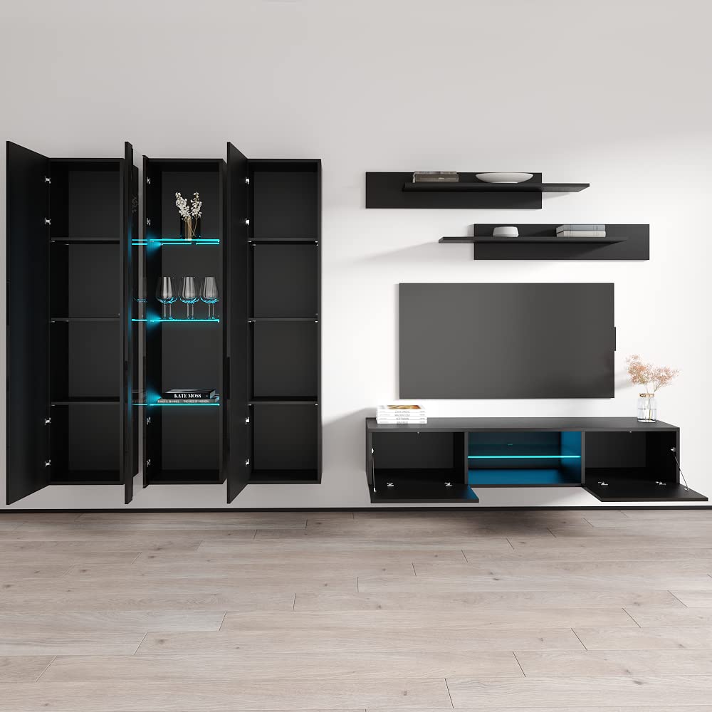 Modern Floating TV Stand with Storage & LED Lights - Wall-Mounted Entertainment Center for Bedroom & Living Room - 33