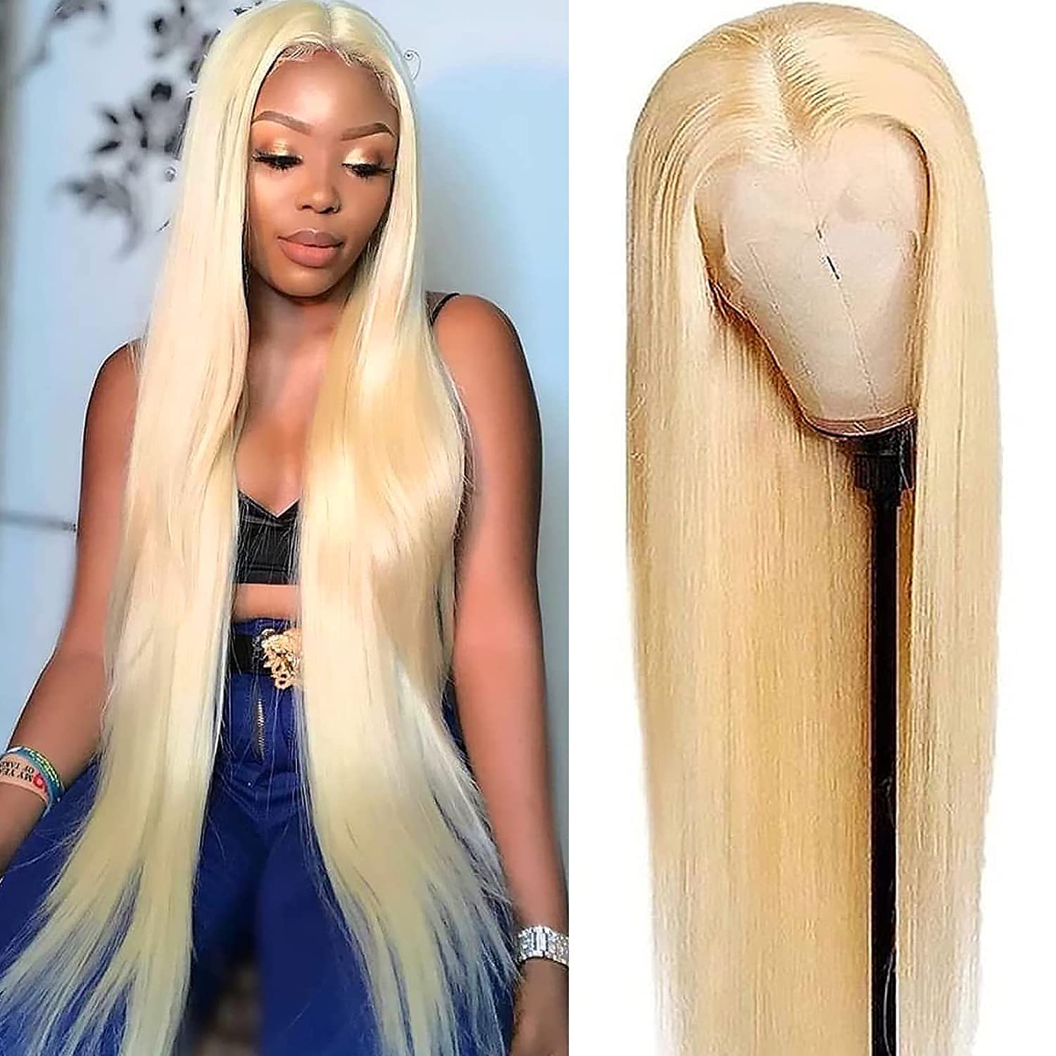 32 Inch 613 Blonde Straight Human Hair Lace Front Wig - 13x6 Transparent HD Lace Frontal - Glueless & Natural Looking - Perfect for Daily Wear, Cosplay, and Special Occasions