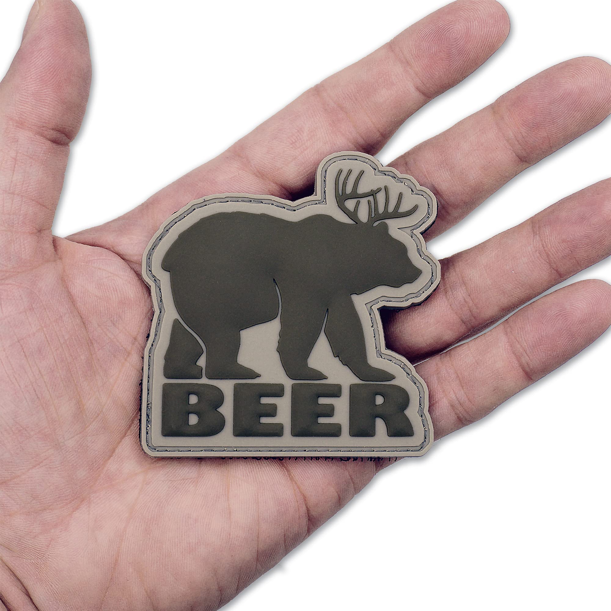 Funny Bear Deer Beer PVC Morale Patch - Tactical Military Hook and Loop Patch for Army Gear, Backpack, Hat, Vest - Perfect for Outdoor, Camping, Hunting & Airsoft Enthusiasts
