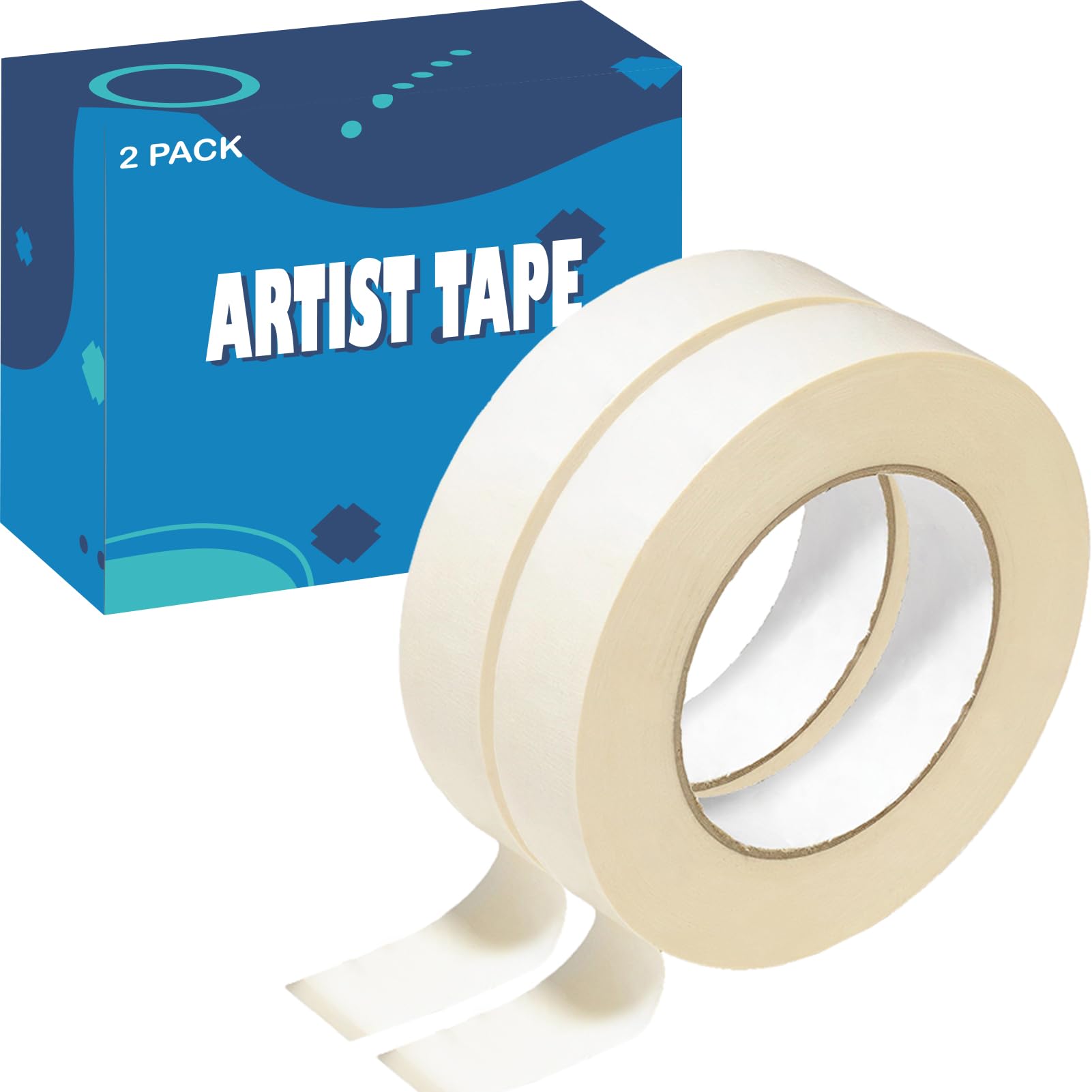 2 Pack White Artist Tape - Acid Free Low Tack Masking Tape for Watercolor Painting, Drafting, Canvas Framing | 1 Inch Wide x 360FT Total | Perfect for Art Projects, DIY Crafts & Home Decor