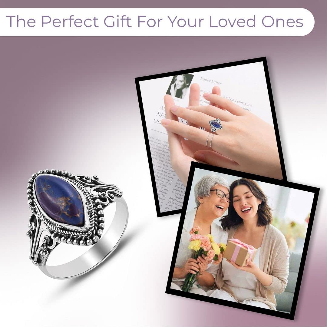 925 Sterling Silver Turquoise Ring for Women - Purple Blue Boho Western Jewelry, Promise Ring for Her, Anniversary & Birthday Gift - Perfect for Casual Wear, Parties & Special Occasions
