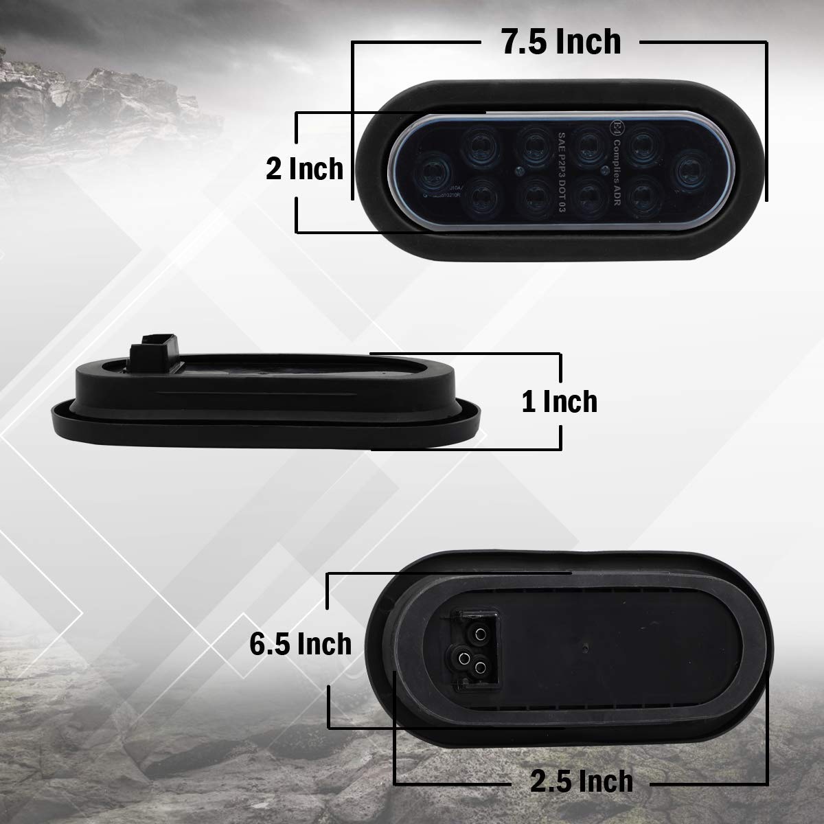 2 Pack 6 Inch Oval Smoked Lens White 10 LED Reverse Backup Lights with 3 Prong Plug - Waterproof 12V DC for Trailers, Trucks, RVs, Boats & Vans - Perfect for Nighttime Parking and Low Visibility Conditions