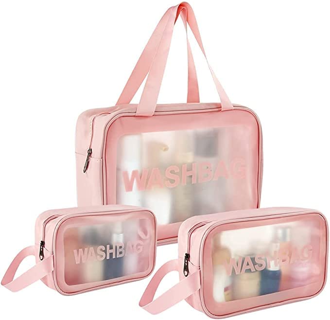 HIMART 3-Piece Pink Makeup Pouch Set for Women - Travel & Home Organizer