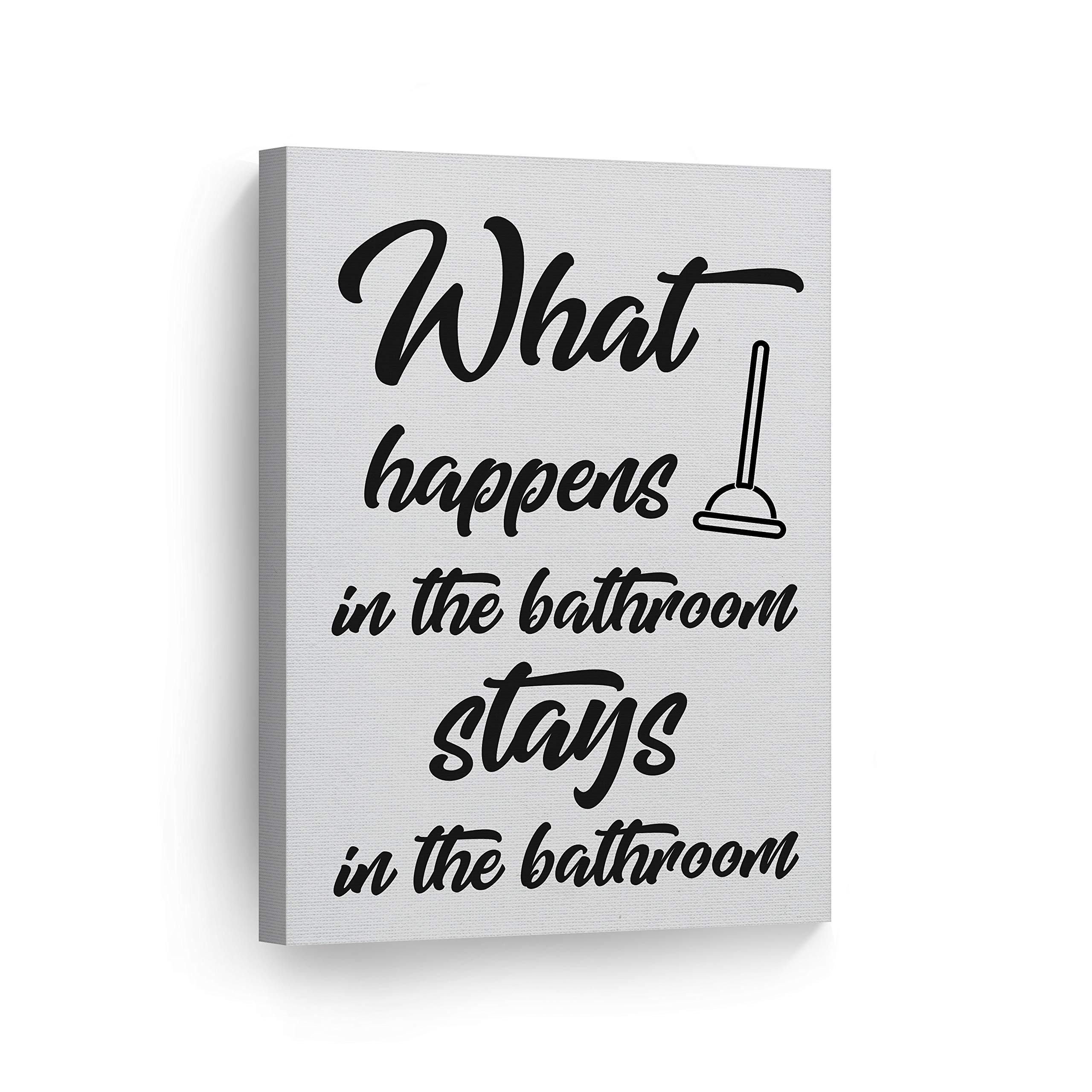 Smile Art Design Funny Bathroom Quote Canvas Print - 'What Happens in the Bathroom Stays in the Bathroom' Wall Art Decor | 36x24 Inches Ready to Hang | Made in USA | Perfect for Powder Rooms, Guest Bathrooms & Home Decor