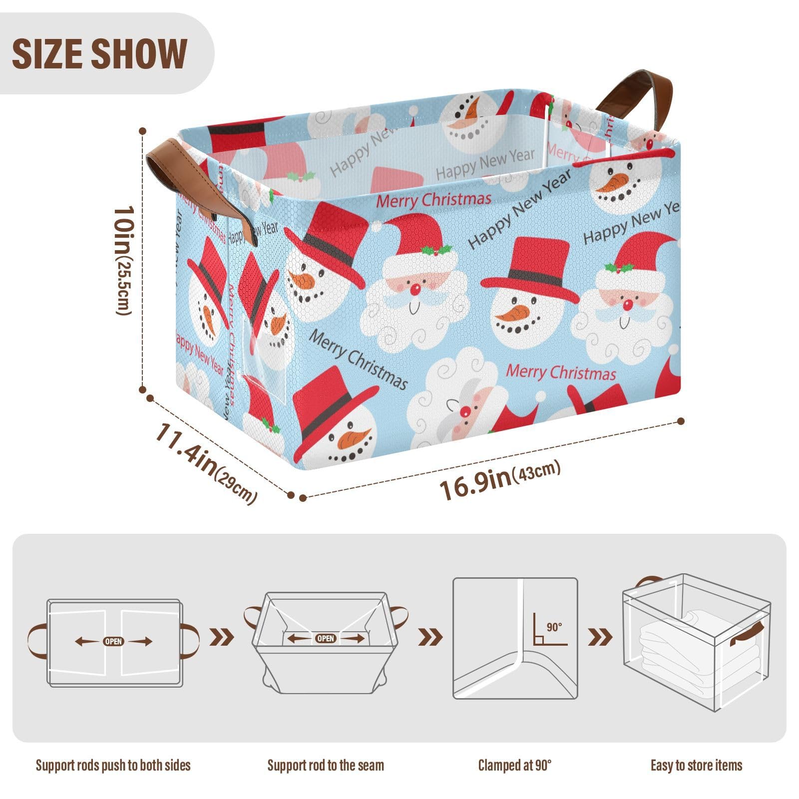 Yuiboo Large Fabric Storage Baskets with Handles - 2 Pack Christmas Holiday Organizer for Closet, Clothes, Toys & Home Decor (Santa & Snowman Design) - Perfect for Seasonal Decor, Gift Wrapping & Bedroom Storage