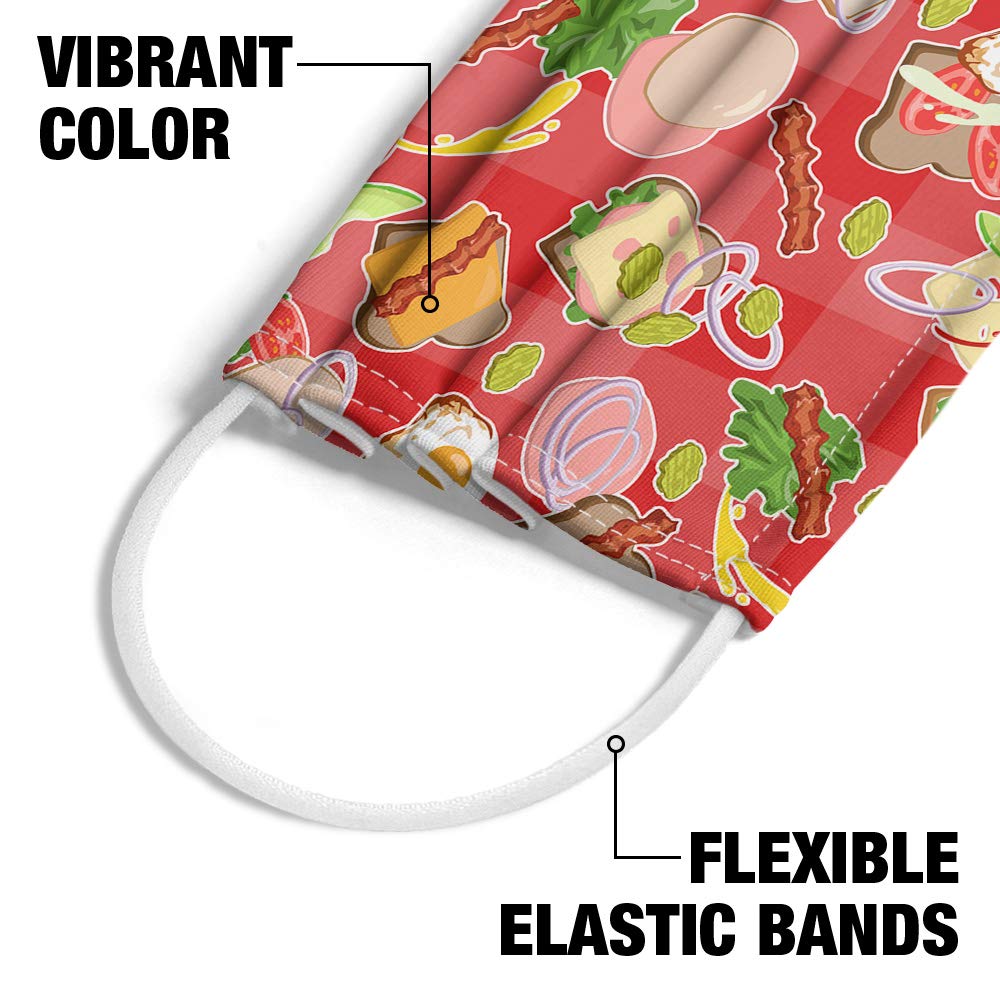 Popfunk Messy Sandwich Pattern Bread Cheese 1-Ply Reusable Face Mask - Unisex Washable Cloth Mask for Daily Wear, Outdoor Activities & Travel Protection