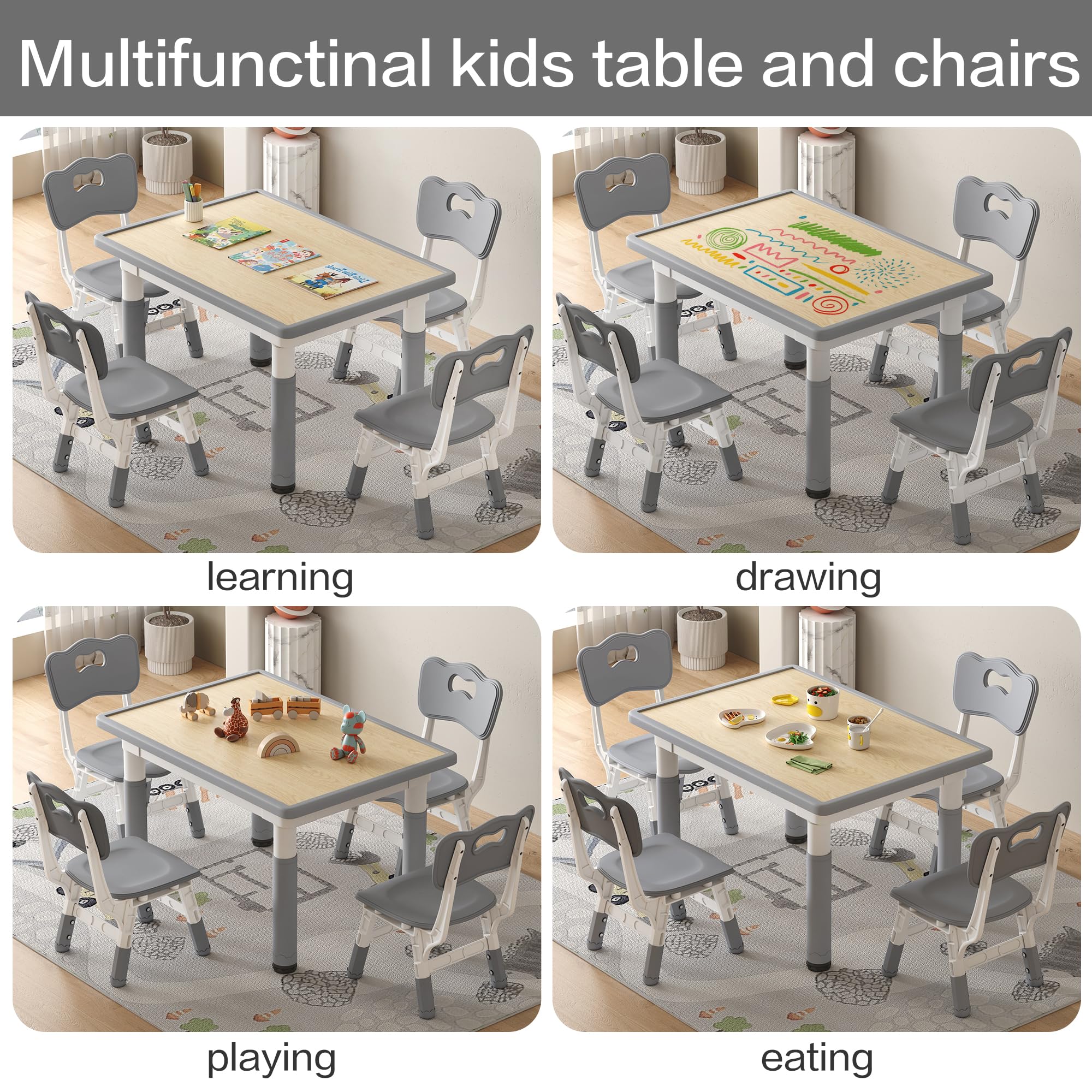 Adjustable Kids Table and Chairs Set - 31.5