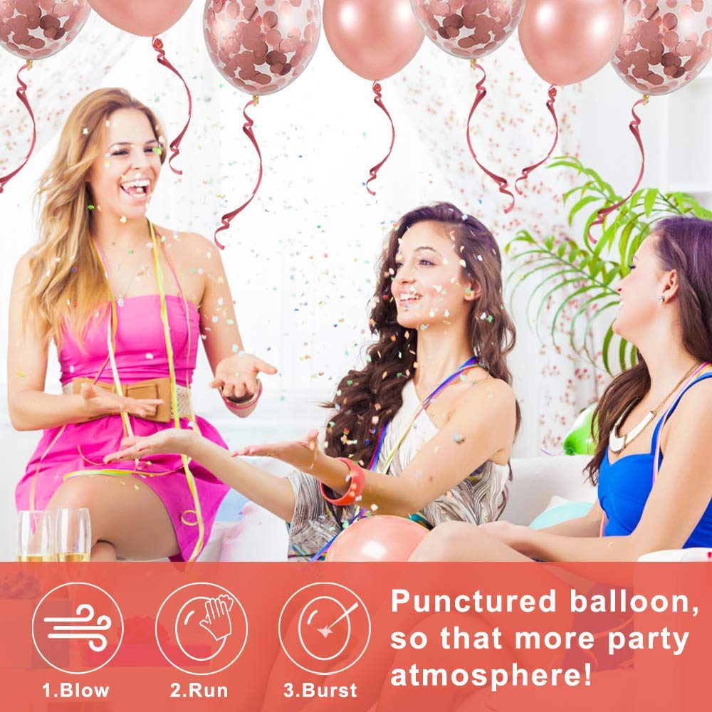 50 Pack 12 Inch Rose Gold Confetti Balloons - Helium Ready for Wedding, Valentine's Day, Birthday Party Decorations | Perfect for Baby Showers, Bridal Showers & Anniversary Celebrations