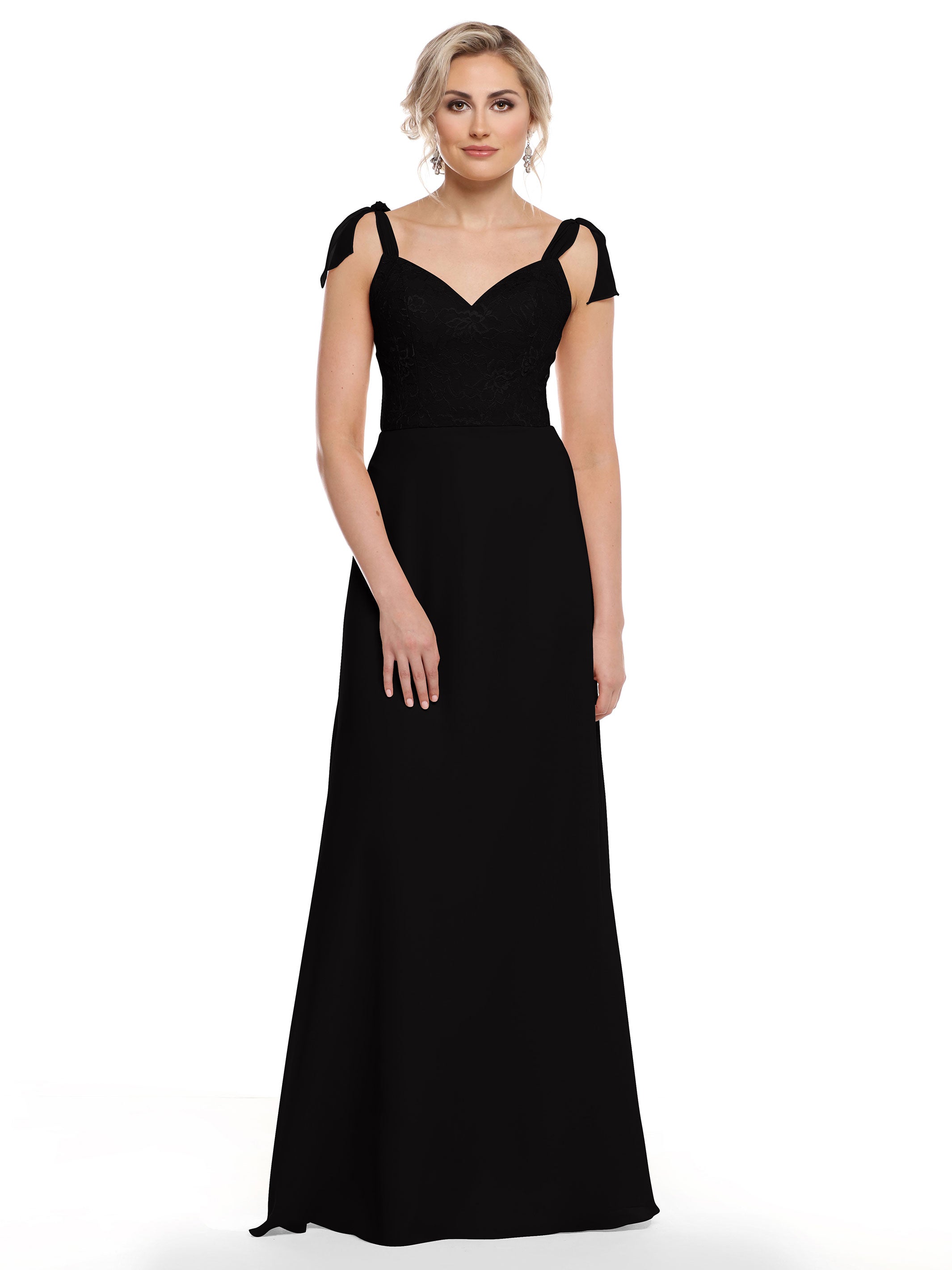 Elegant A-Line Bridesmaid Dress with Lace Bodice & Tulle Ribbon Straps - Perfect for Weddings, Formal Events & Special Occasions