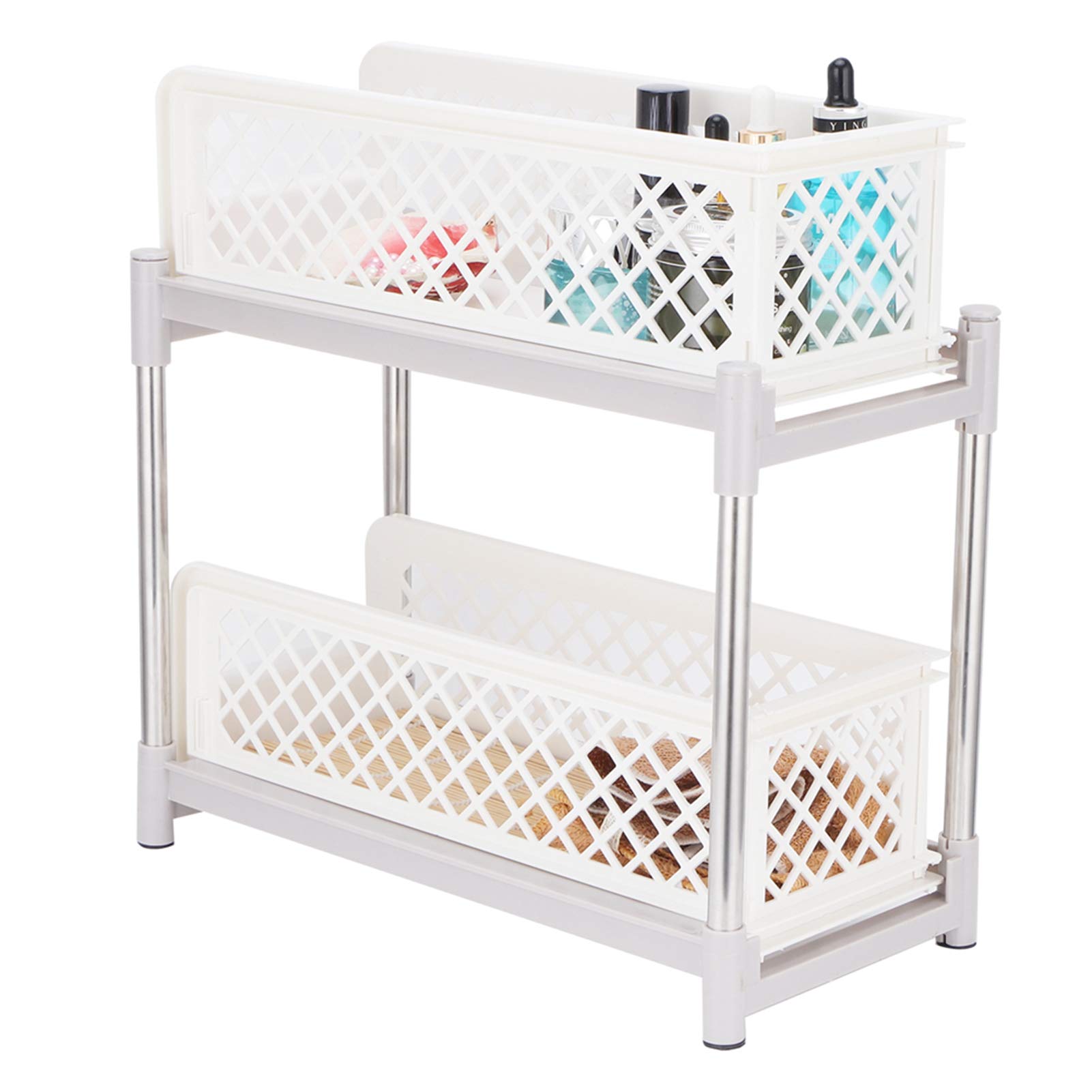Bathroom Shelves Organizer with Pull-Out Drawers - 2 Sliding Storage Baskets for Bathroom, Kitchen, Pantry & Laundry - Space-Saving Solution for Narrow Spaces | Perfect for Small Bathrooms, Closet Organization & Under-Sink Storage