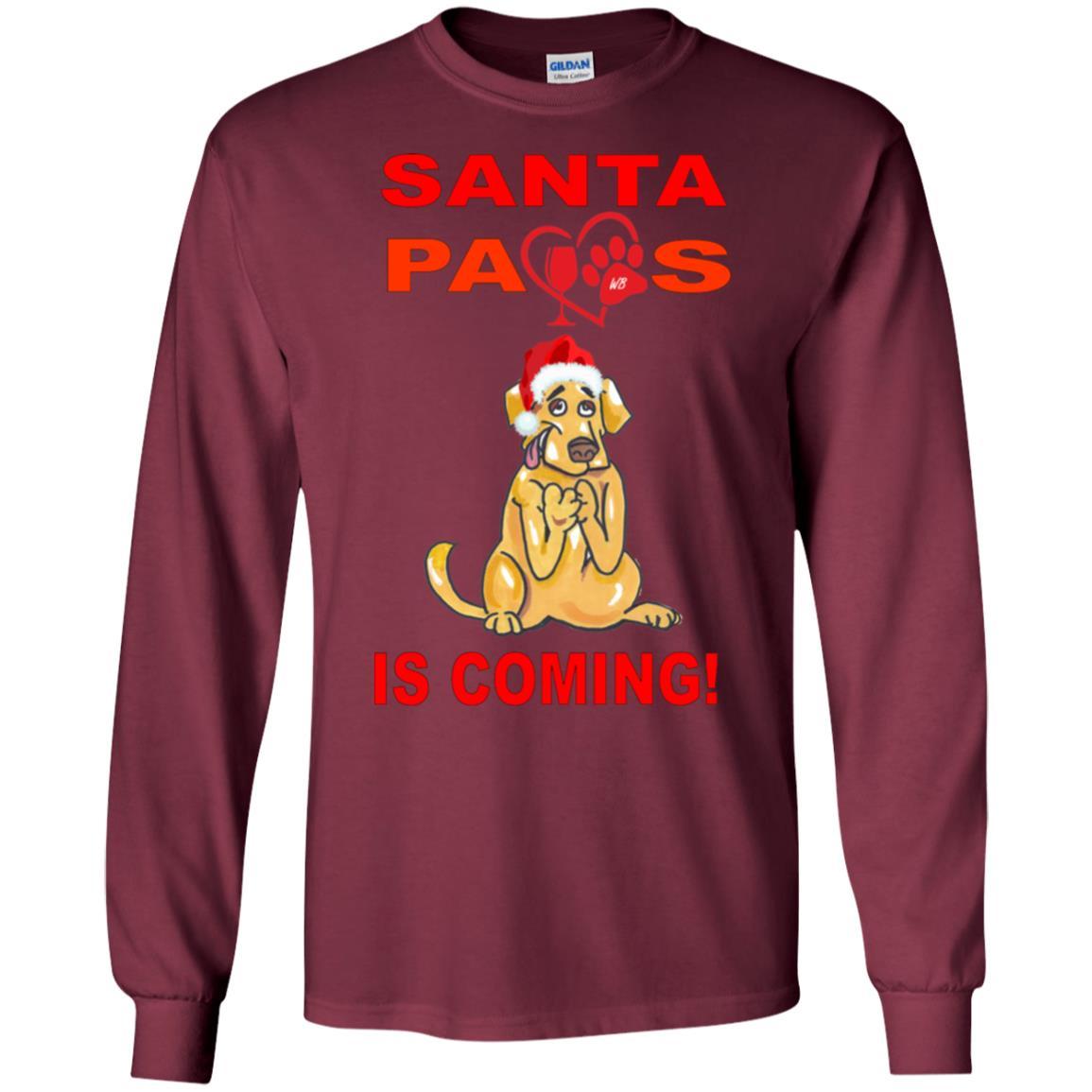 Santa Paws Is Coming Long Sleeve Ultra Cotton T-Shirt for Dog Lovers - Christmas Pet Themed Apparel for Dog Owners & Holiday Gifts