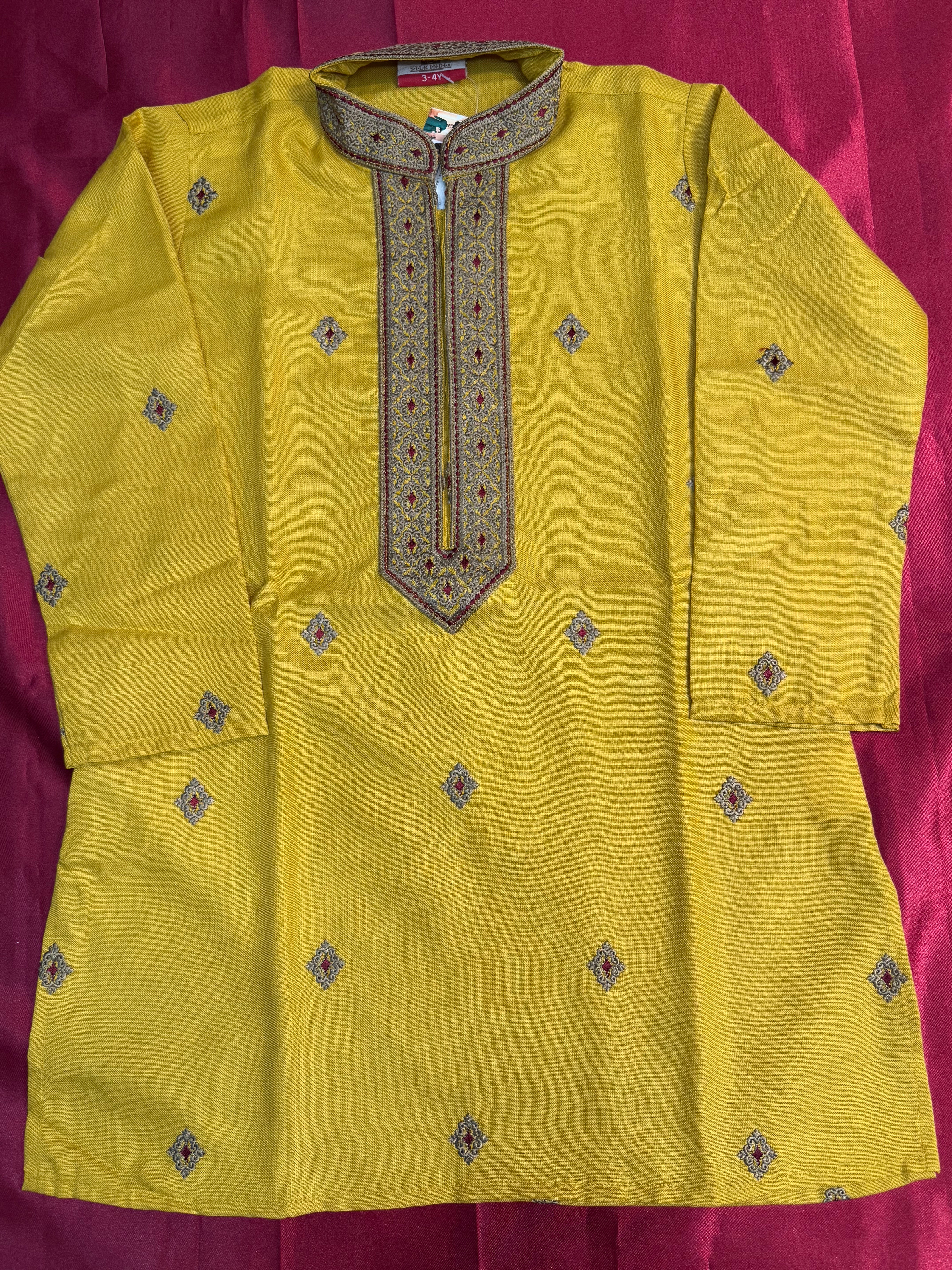 Stylish Yellow Embroidered Kids Kurta with Pajama Set - Perfect for Festivals, Parties & Family Gatherings