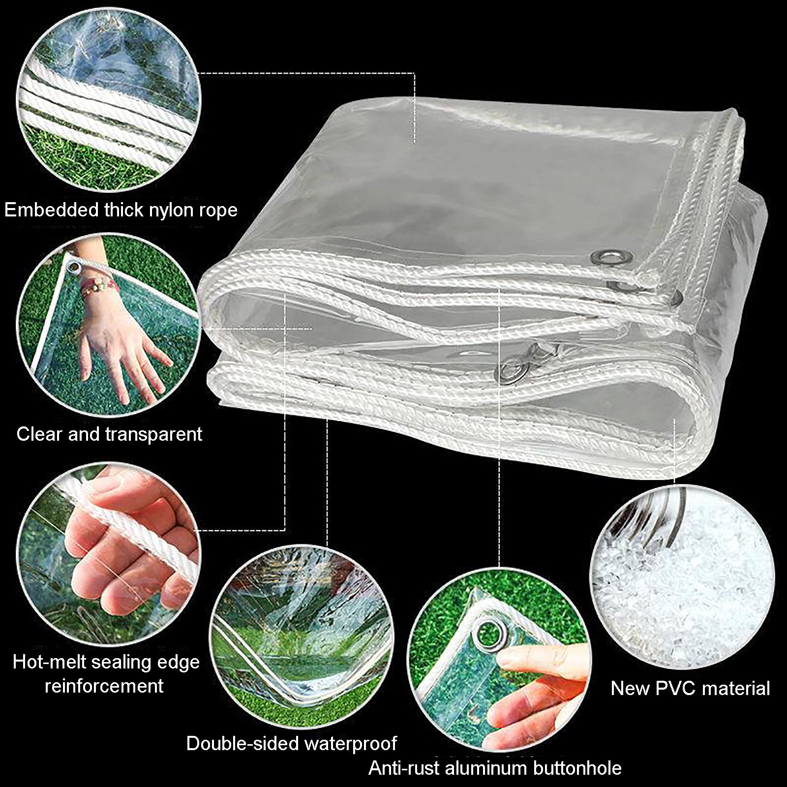 Waterproof Clear PVC Tarp 0.35mm - Transparent Rain Cover for Outdoor Furniture, Garden Plants, Terrace & Patio Protection | Heavy Duty Weatherproof Tarpaulin for Camping, Pool Cover & Emergency Shelter