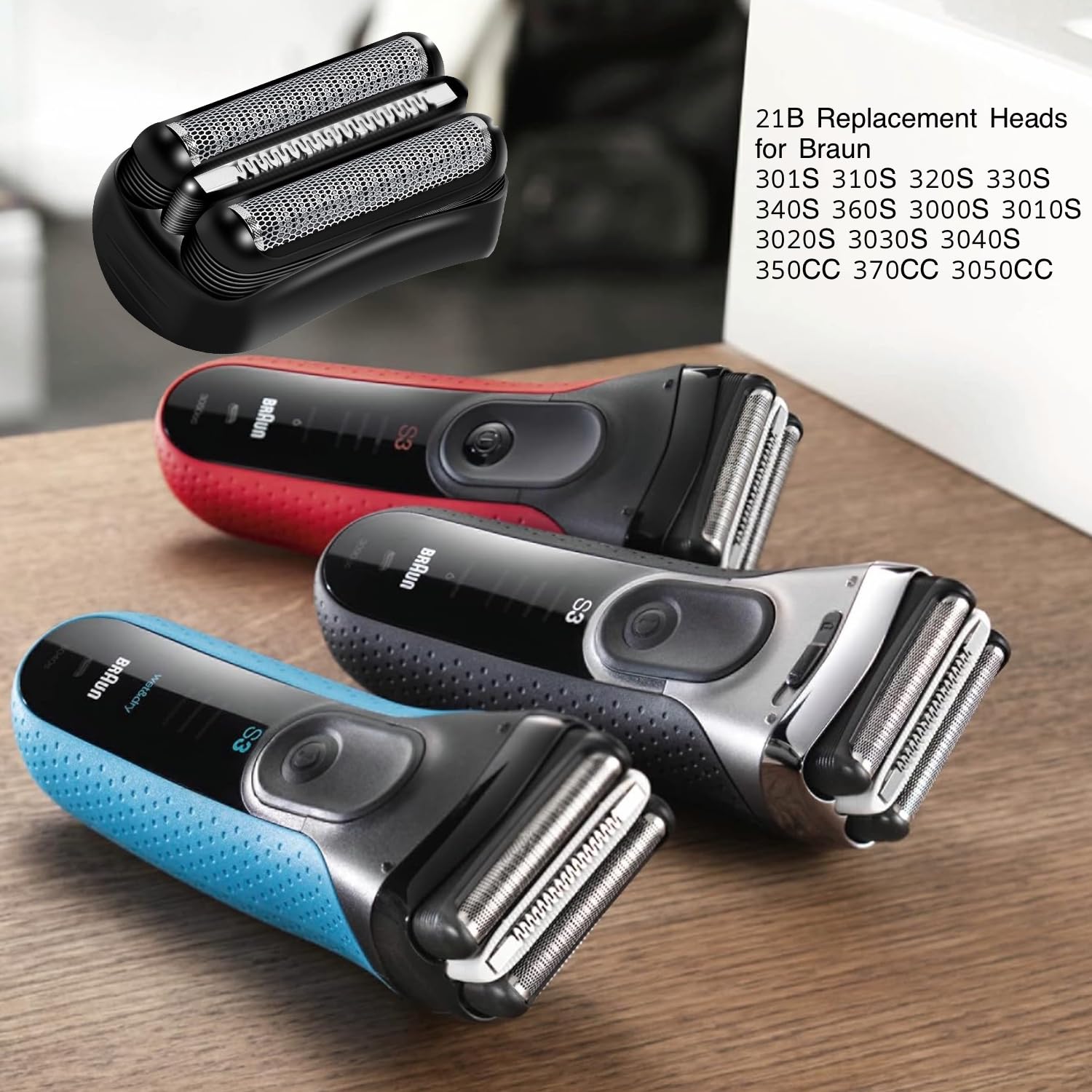 Braun Series 3 Replacement Shaver Head 21B - Compatible with Braun 300s & 310s Electric Razors - Precision Trimmer Blades for Smooth Shaving at Home or Travel