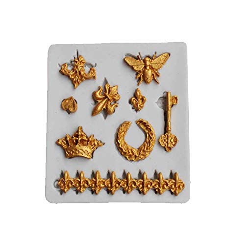 2Pcs Bee Crown Key Mirror Heart Lace Photo Frame Silicone Molds - Fondant, Chocolate, Candy, Soap, Resin Craft Molds for DIY Desserts, Cupcake Toppers, Ice Cubes & Birthday Party Decorations - Perfect for Baking, Cake Decorating and Handmade Crafts