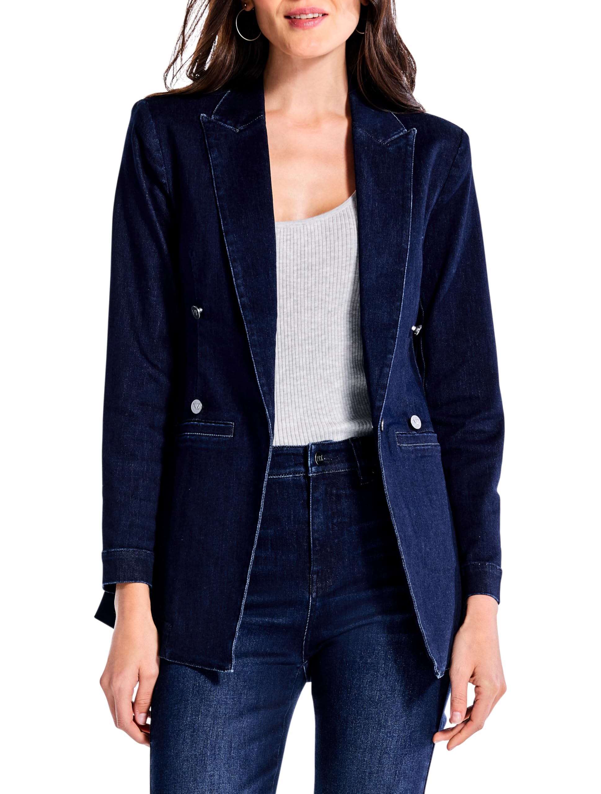 NIC+ZOE Women's Soft as Butter Denim Blazer Jacket - Comfortable Stretch Denim for Work, Office & Casual Outfits
