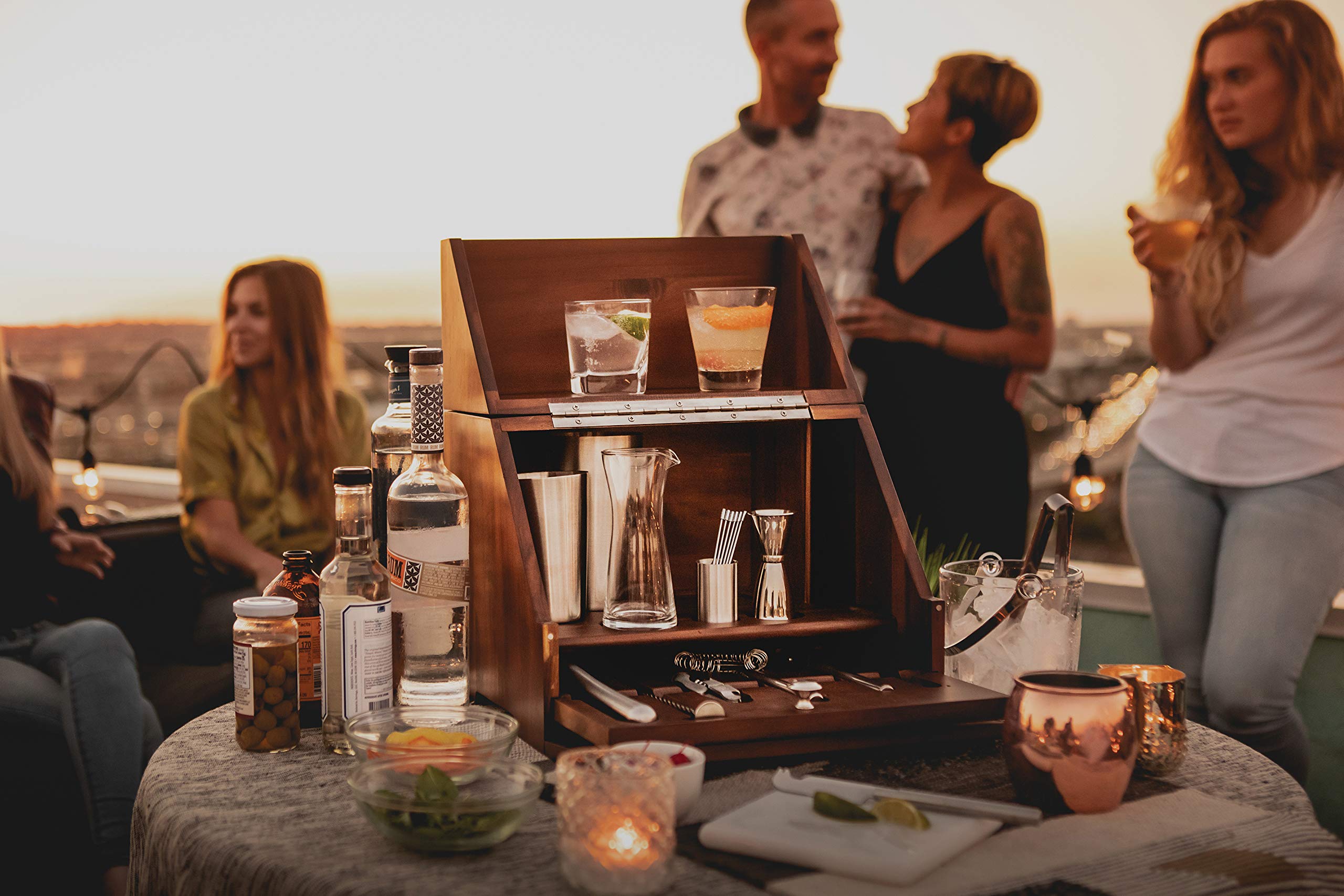 PICNIC TIME NFL Madison Acacia Wood Tabletop Bar Tool Set - 12-Piece Bartender Kit with Stand & Bar Accessories - Perfect for Home Bars, Tailgating, and Game Day Parties
