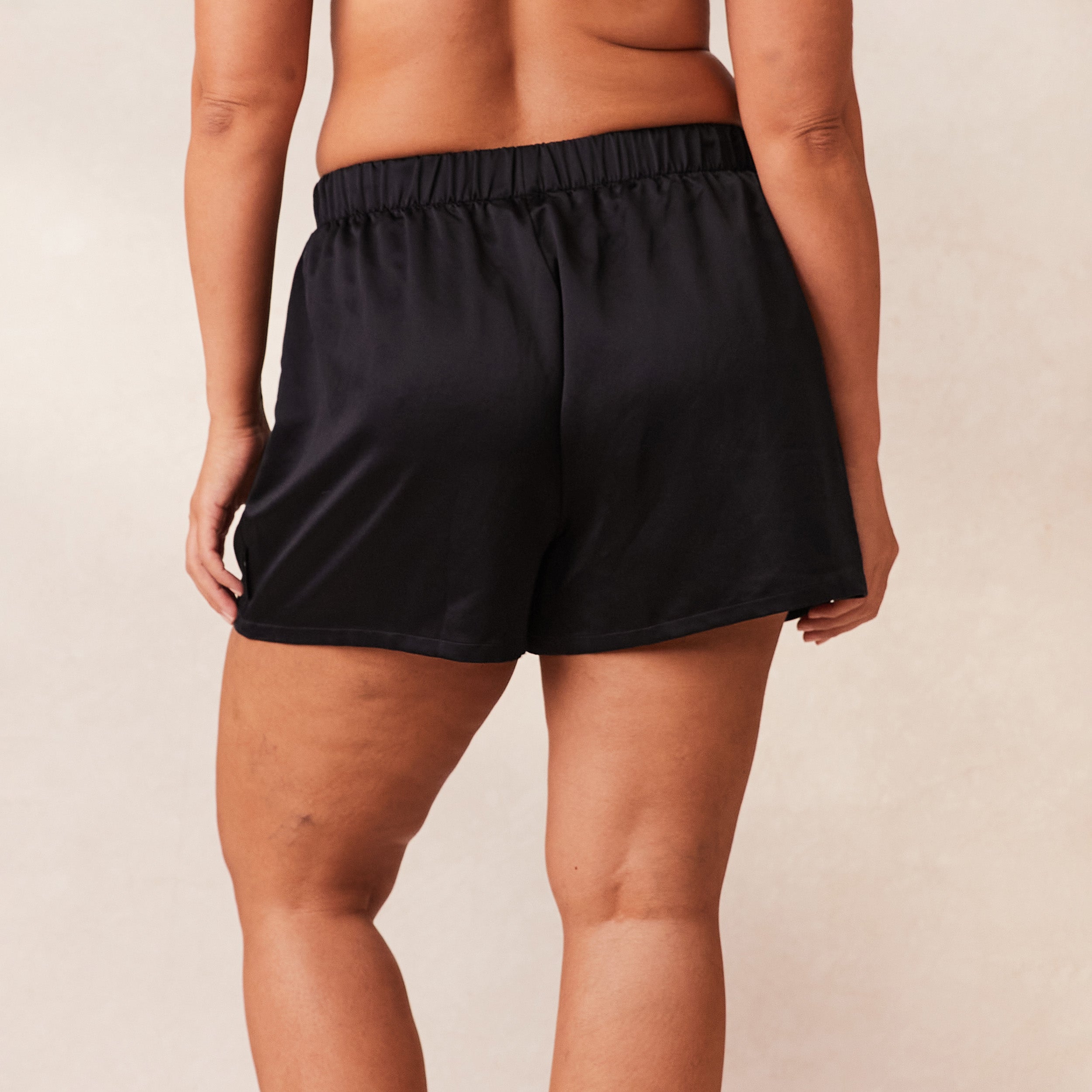 Classic Black Satin Pajama Shorts for Women - Comfortable Sleepwear & Lounge Wear for Summer Nights and Relaxing at Home