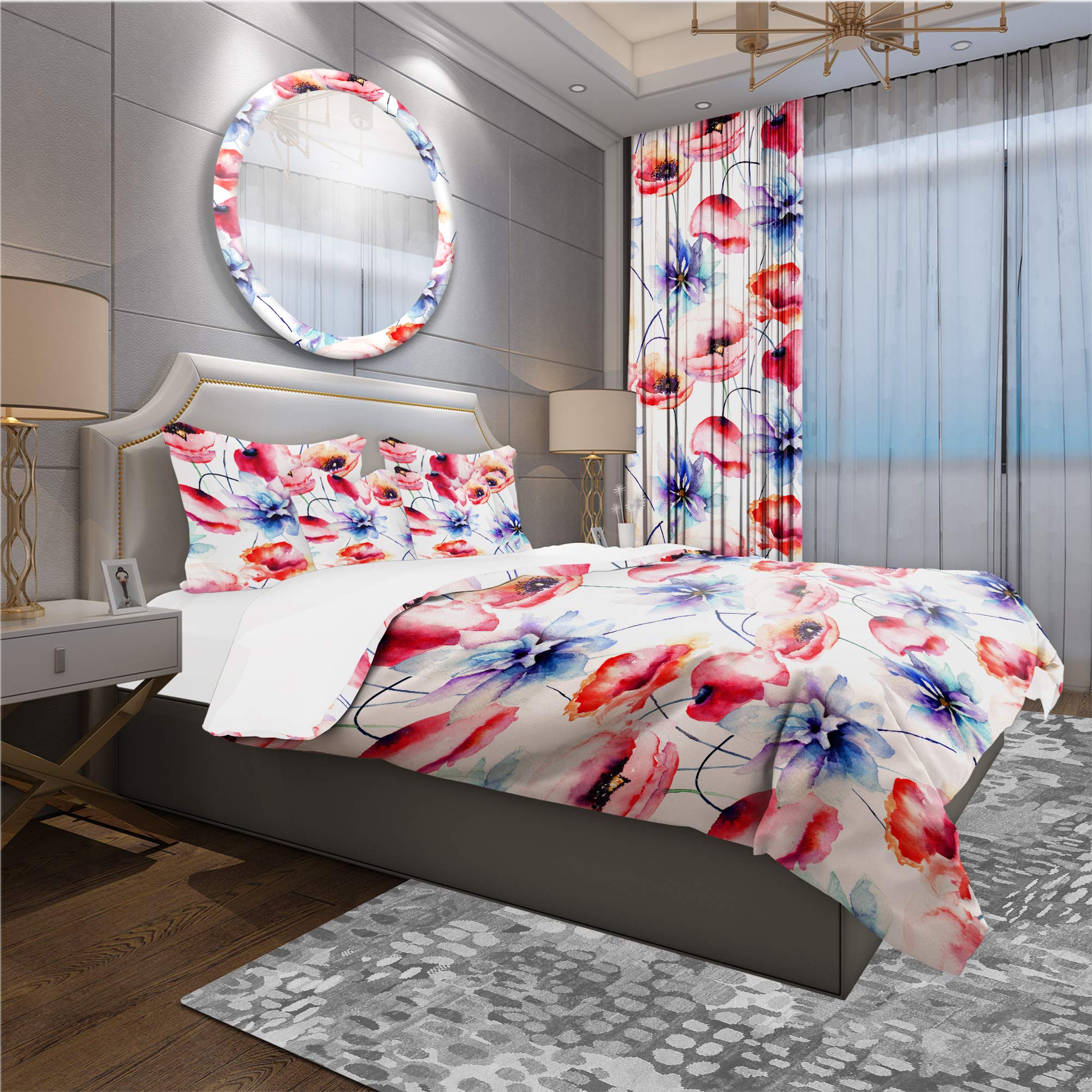 DesignQ Contemporary Colorful Flowers Duvet Cover Set - Modern Floral Bedding for Master Bedroom & Guest Room Decor