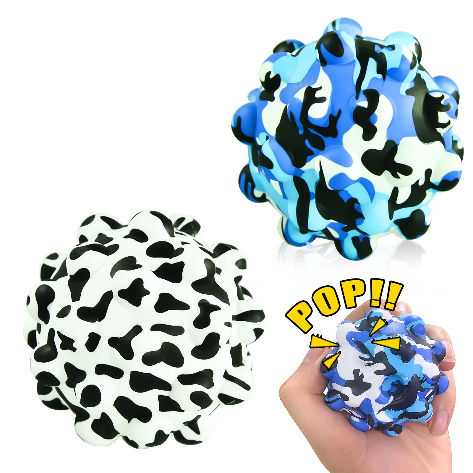 2PCS Pop Its Fidget Toys - Stress Relief Sensory Toys for Kids & Adults, Anti-Anxiety Bubble Popper Balls, Perfect for Classroom, Office and Travel Use