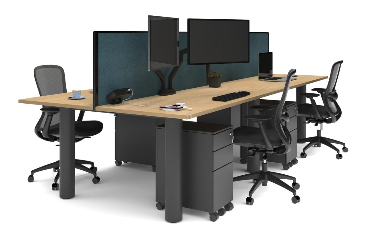 Quadro Cylinder Leg 4-Person Office Workstation Desk [1600L x 700W] - Modern Office Furniture for Team Collaboration & Productivity