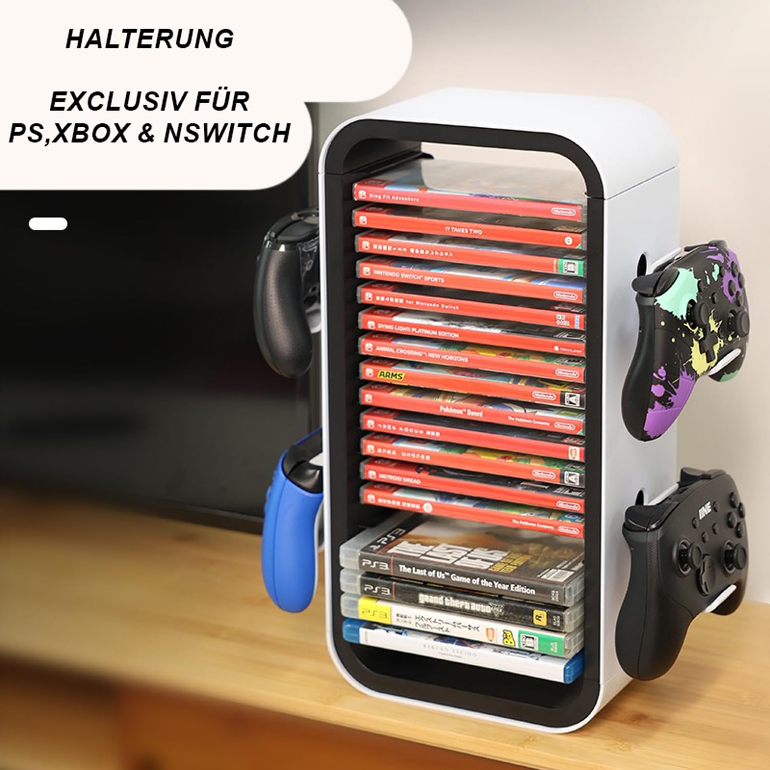 **MatoSan Disc Tower for PS5, PS4, Xbox & Nintendo Switch – 18 Game Storage Holder with Controller Stand – Space-Saving Console Accessories for Gaming Setup & Organized Playstation 5 Game Collection**