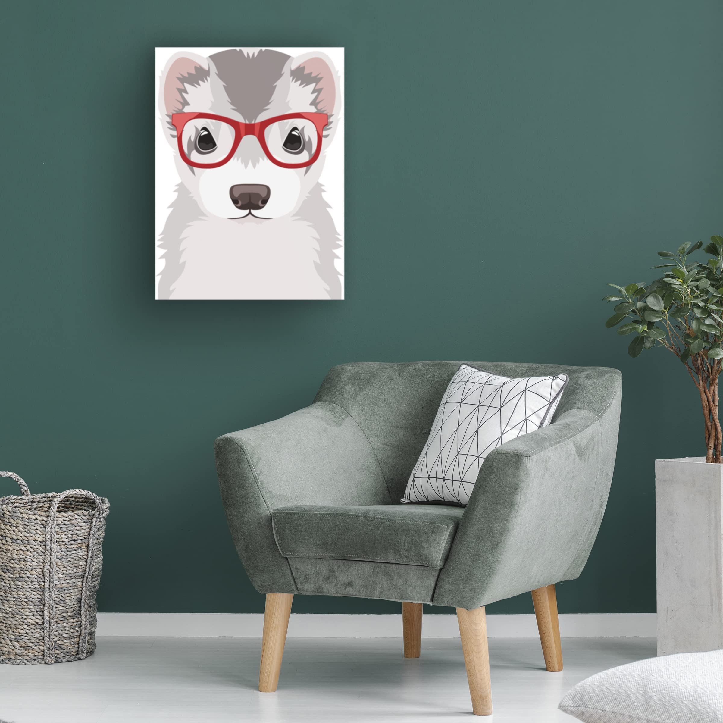 Ferret Wearing Hipster Glasses Canvas Wall Art Print - Funny Animal Home Decor for Living Room, Bedroom & Office - Unique Gift for Pet Lovers