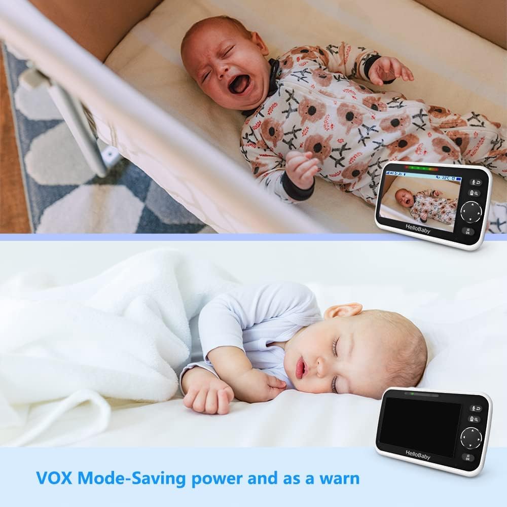 HelloBaby Upgrade 5-Inch Baby Monitor with 2 Cameras & Mount - 26-Hour Battery Life, No Tools or Wall Damage Required - Perfect for Nursery, Bedroom & Travel Use