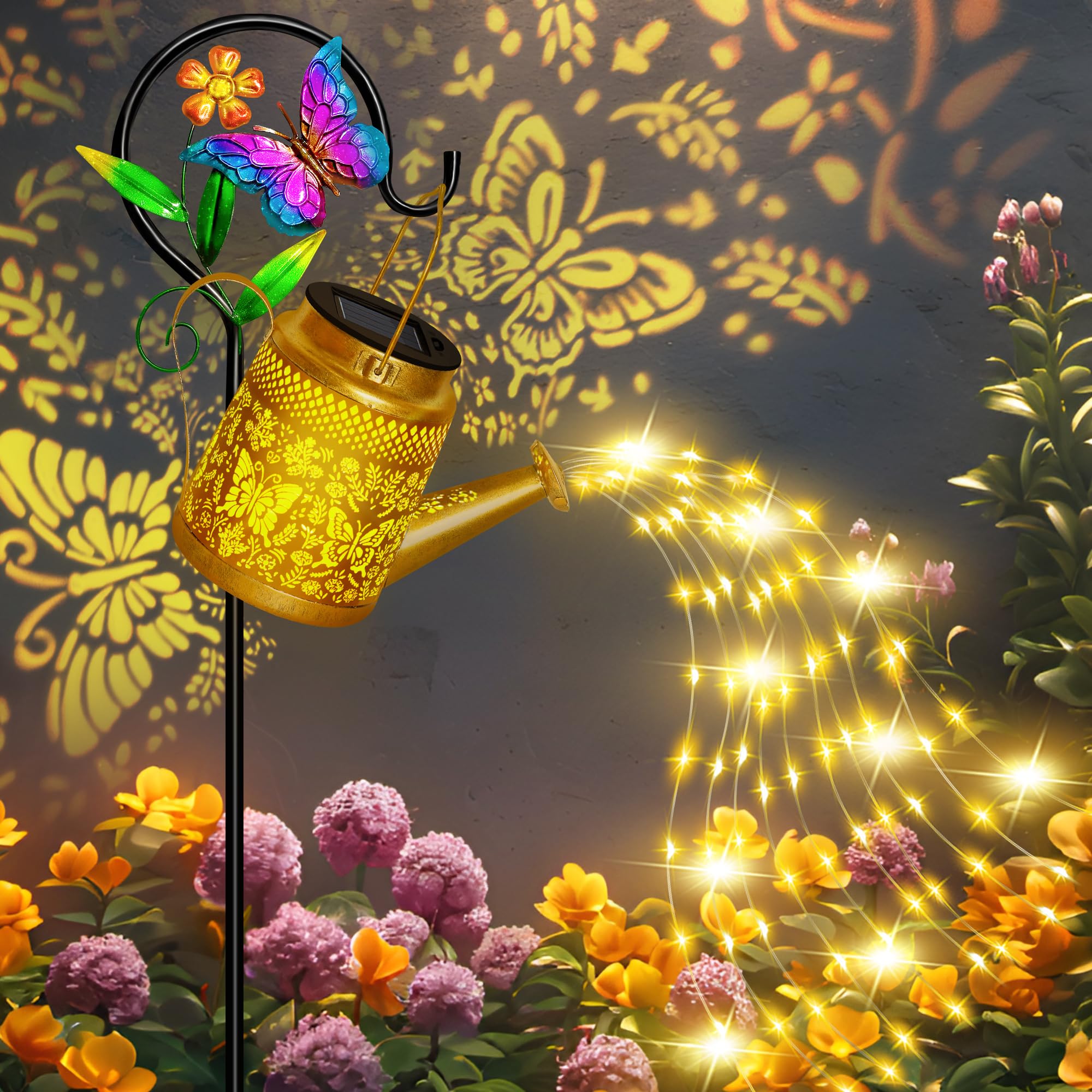 Solar Watering Can Lights Outdoor - Large Butterfly Hanging Lantern with Shepherd Hook, Waterproof Garden Decor for Pathway, Yard & Landscape - Perfect Gift for Mom & Grandma - Ideal for Garden Parties, Patio Lighting & Backyard Decorations
