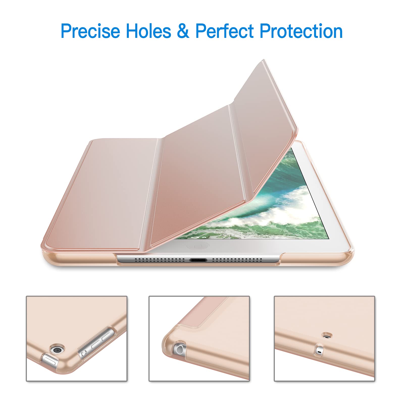 JETech iPad Air 1st Generation Case - Slim Smart Cover with Auto Sleep/Wake Function, Rose Gold Protective Shell - Perfect for Work, Travel & Home Use