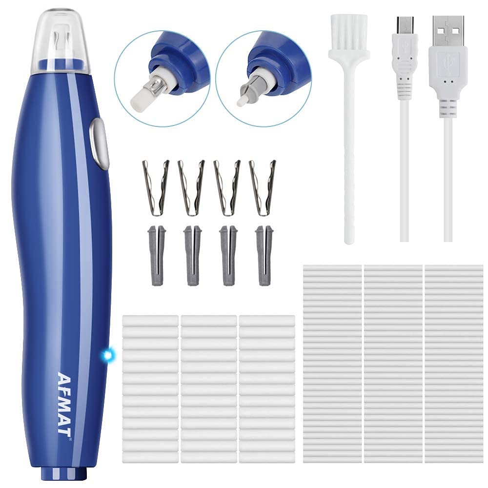 AFMAT Electric Pencil Sharpener & Eraser Kit - Auto Stop, Super Sharp & Fast, Rechargeable with 140 Eraser Refills - Perfect for Colored Pencils, Drafting, Drawing, Arts & Crafts - Ideal for Artists, Students & Office Use