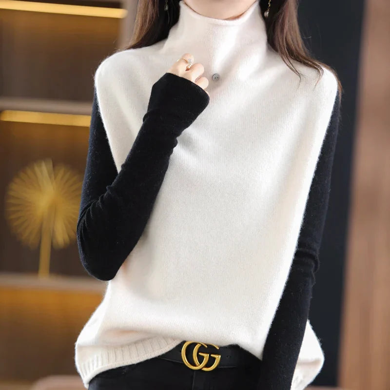 2023 Women's 100% Pure Wool Turtleneck Waistcoat - Soft Knitted Vest Sleeveless Top Sweater for Autumn Winter (JQ137) | Warm Layering Piece for Office, Casual Outfits & Cold Weather Fashion